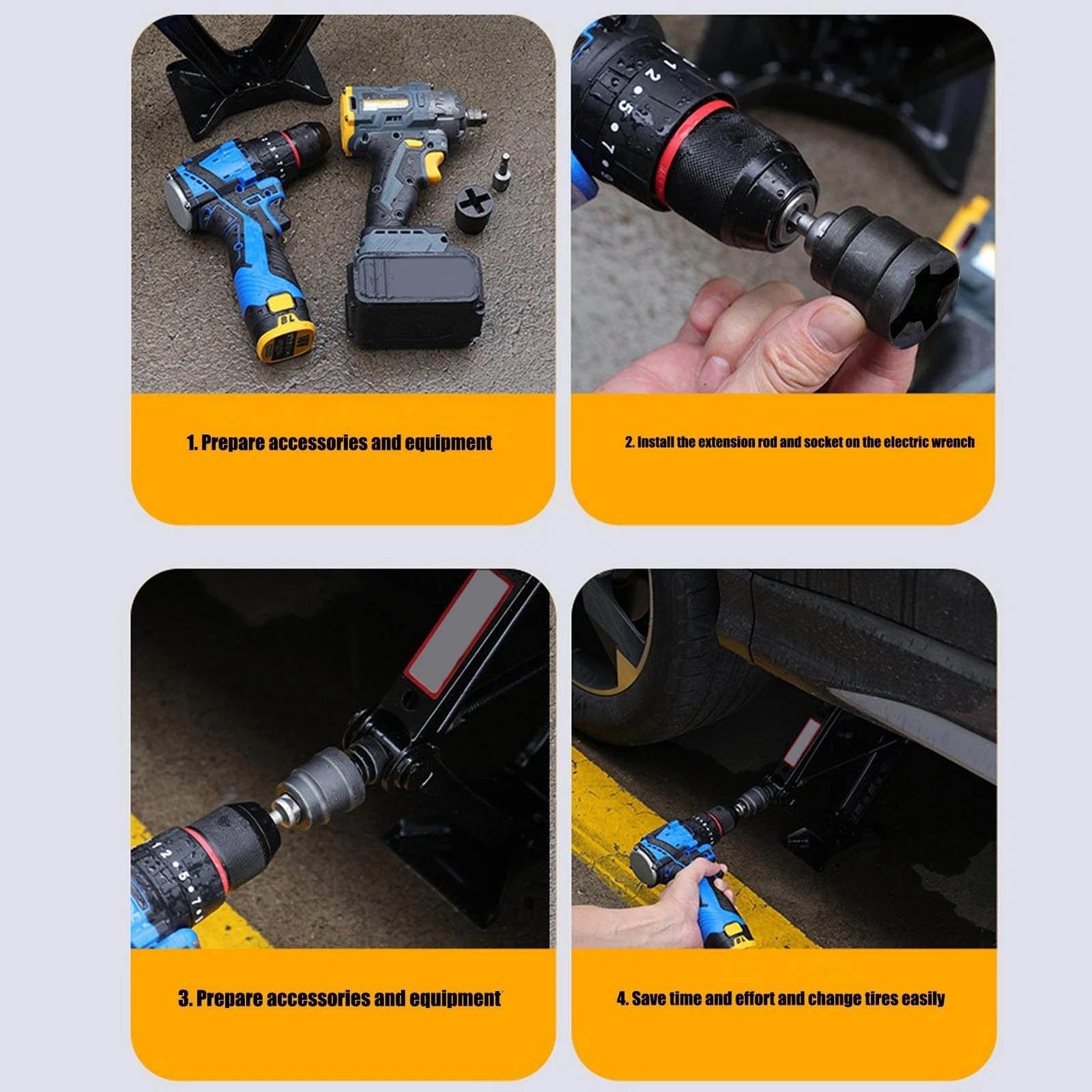 Power Drill Adapter for Vehicle Scissor Jack, High Carbon Steel Socket Converter