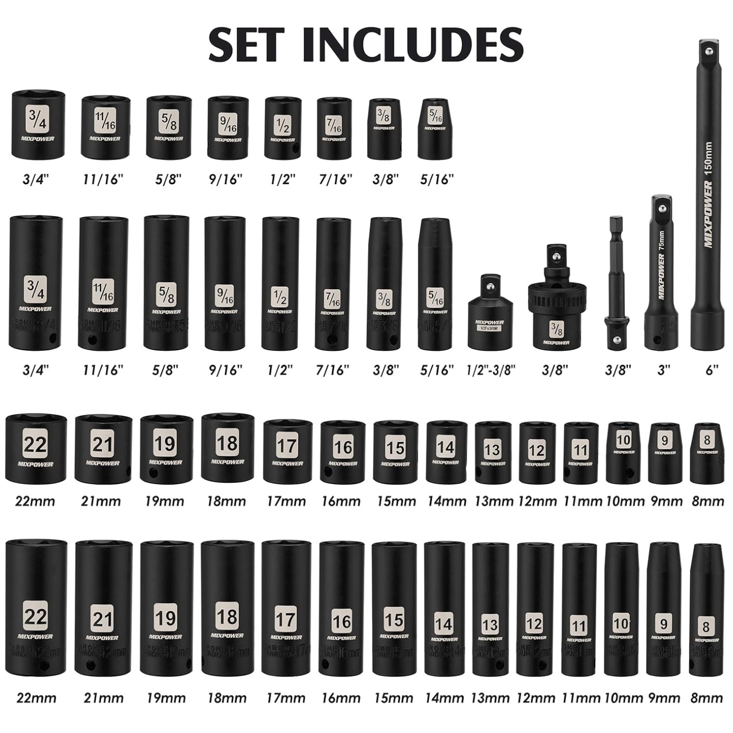 49 Piece 3/8″ Drive Deep Impact Socket Set