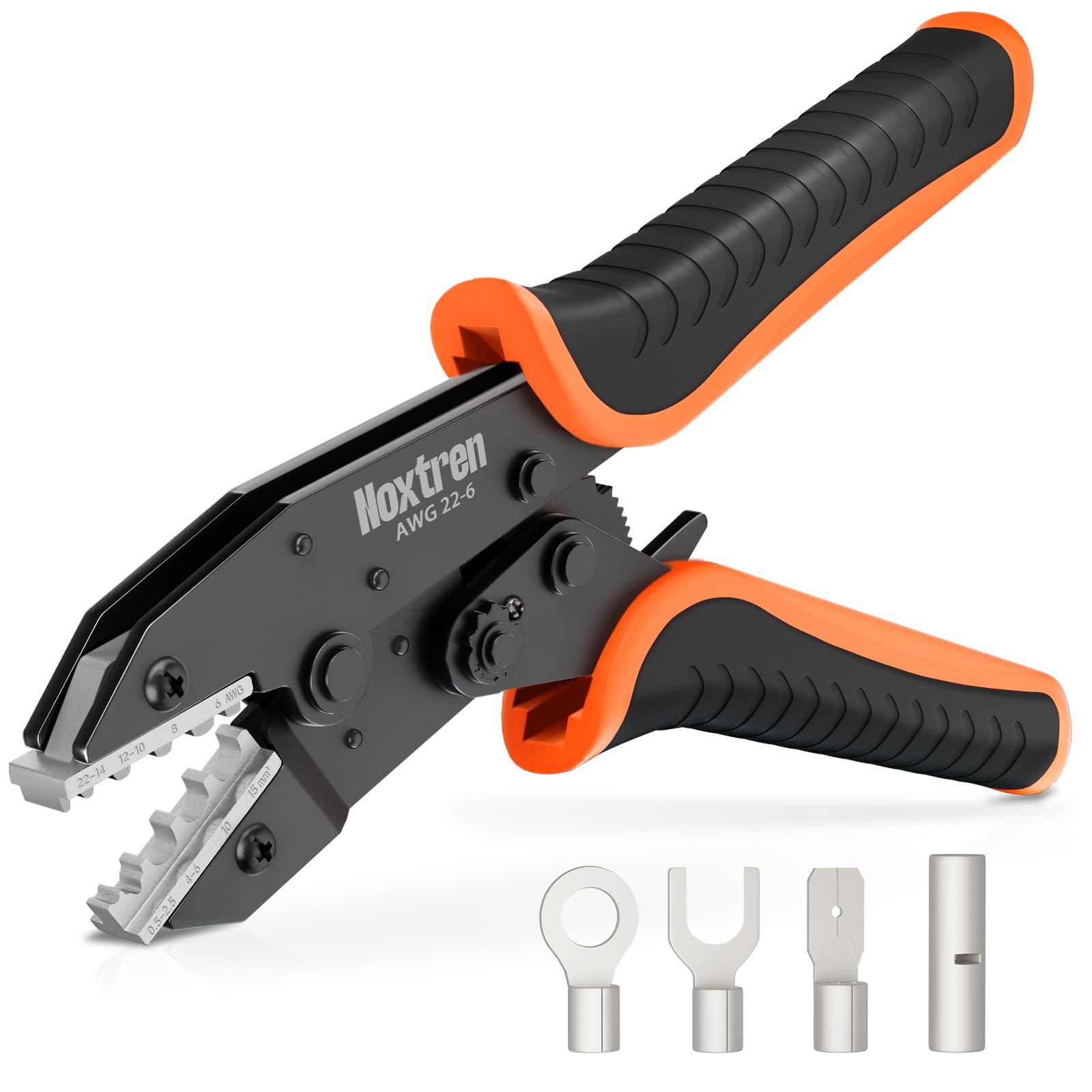 Noxtren Crimping Tool for Non-Insulated Terminal – AWG 9 Inch, Orange, Black