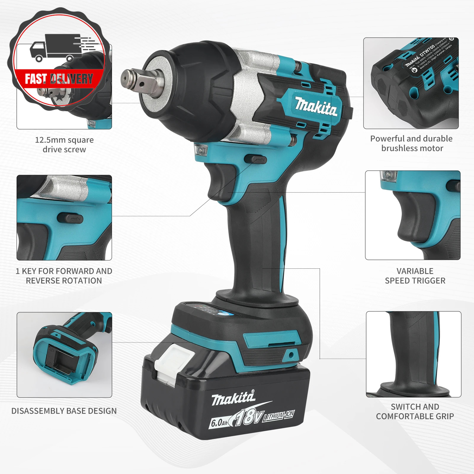 Makita DTW700 18V Brushless Impact Wrench 700Nm Cordless Li-Ion Tool – Auto Stop