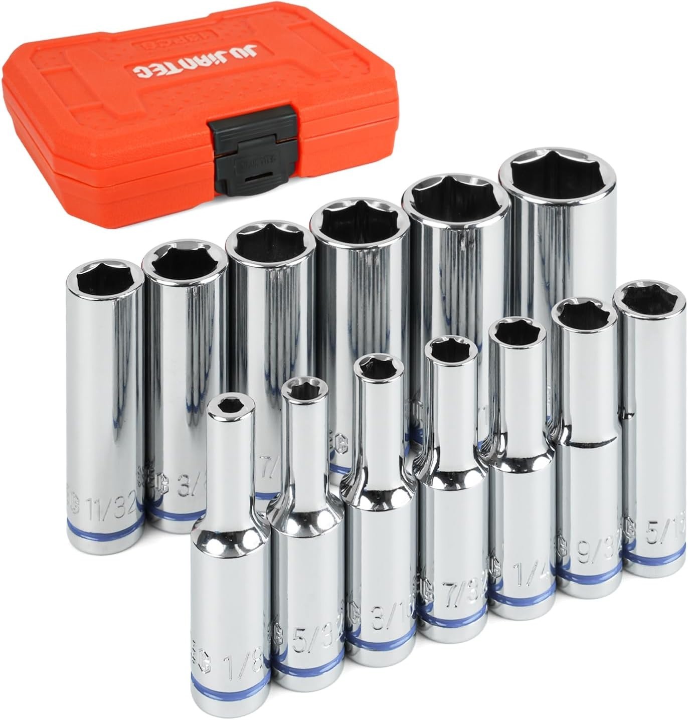 1/4″ Drive 13-Piece SAE Deep Hex Socket Set – Durable Chrome Finish Included