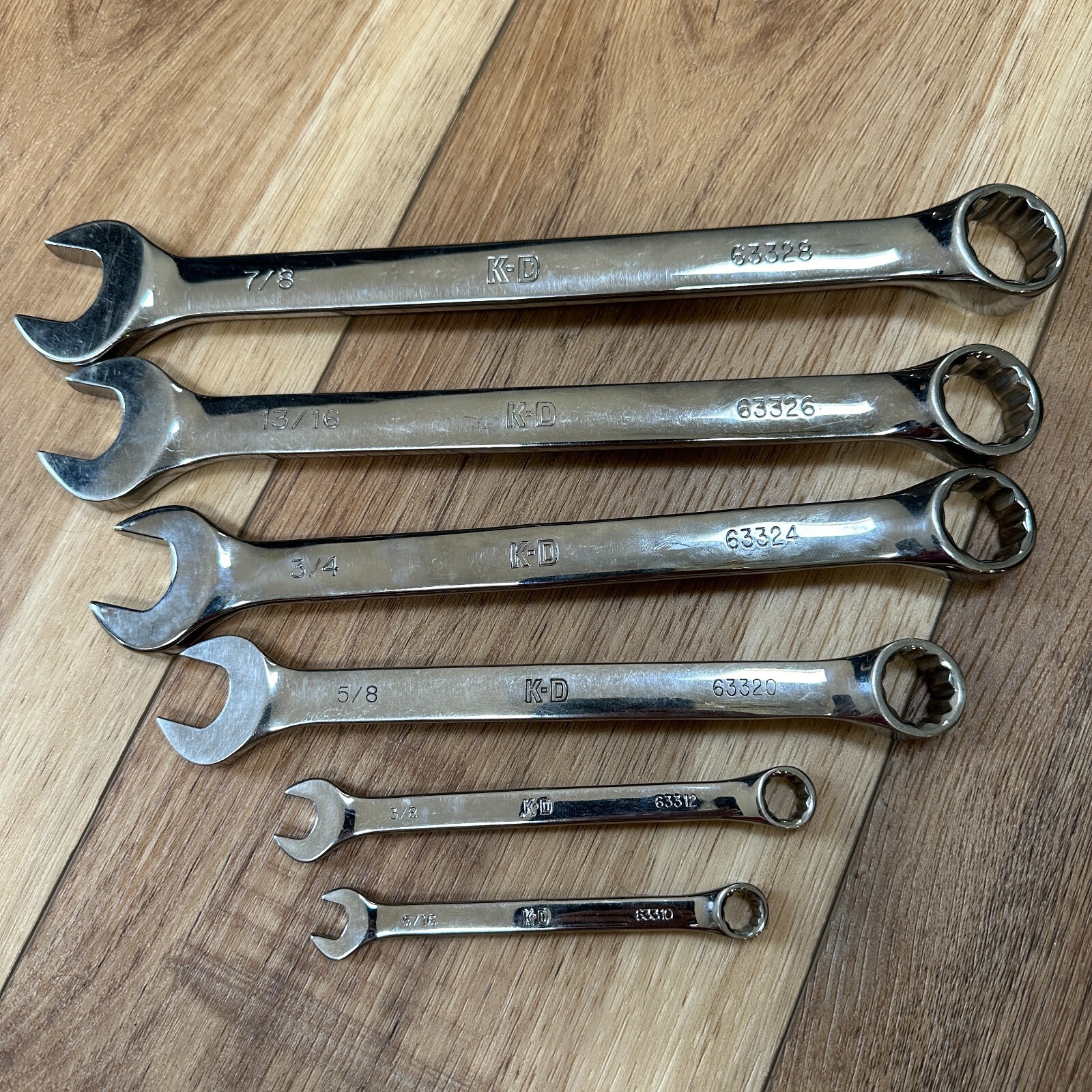 KD USA Combination Wrench Set of 6 Tools 12pt 5/16, 3/8, 5/8, 3/4, 13/16, & 7/8″