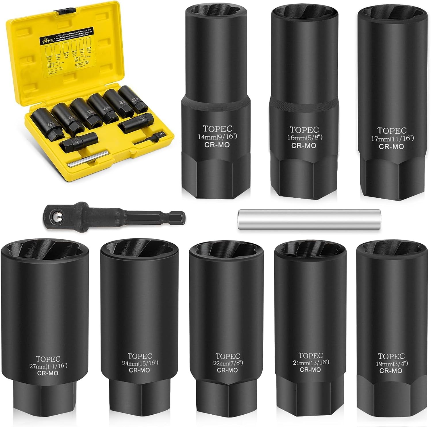 10PCS Deep Lug Nut Remover Heavy Duty, 1/2″ Drive Impact Wheel Lock Removal Kit,