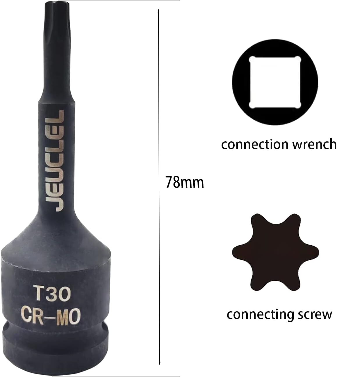 T30 Torx Star 6 Point Impact Bit Socket, 1/2-Inch Square Drive 3-Inch