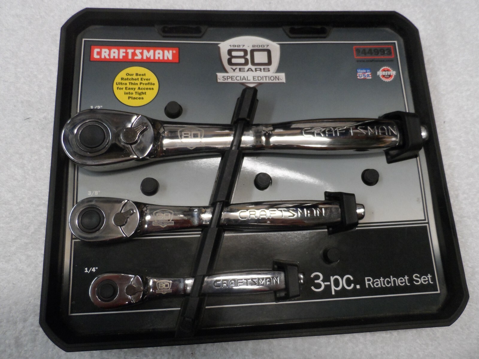 Craftsman 1/4 3/8 1/2 Thin Profile Ratchet 80 Years Set NOS USA – Part # 44993