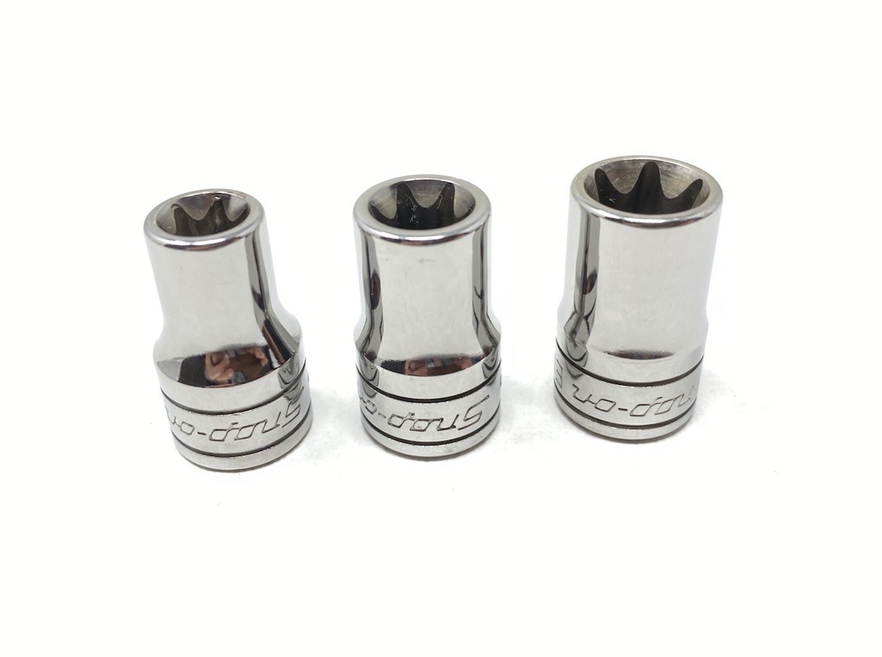 Snap-On Tools FLE Series 3/8″ Drive 10, 12, 14 Inverted E TORX Chrome Sockets