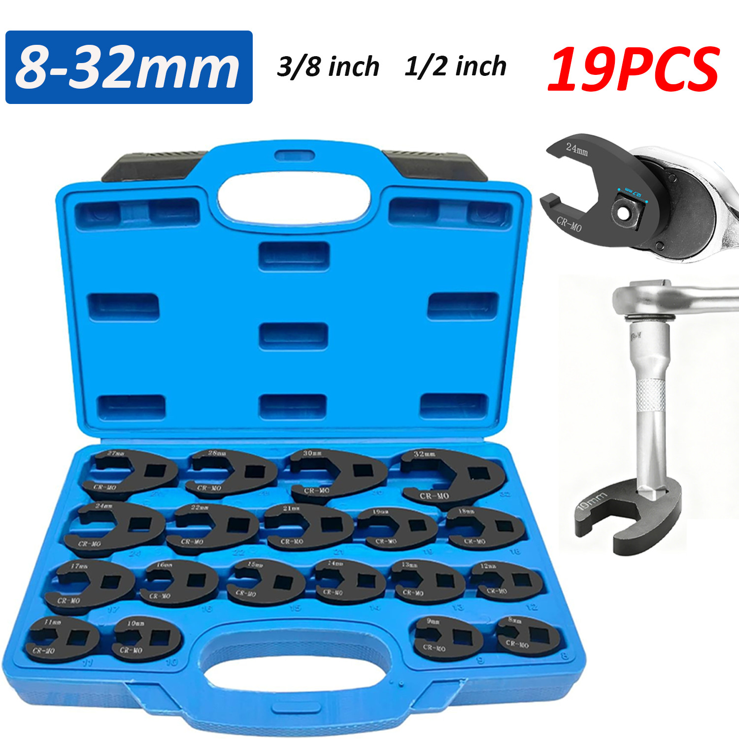 Crows foot Wrench Set 1/2″ and 3/8” Drive Flare Nut Crowfoot Wrench Set Metric