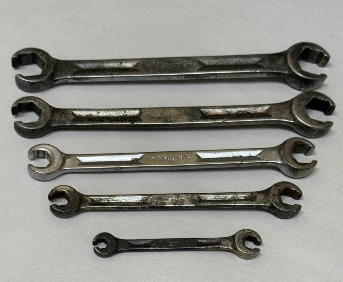 Old USA Snap-On 5 pc Double Flare Nut Line Wrench Set SAE 1/4 to 13/16″ RXH605