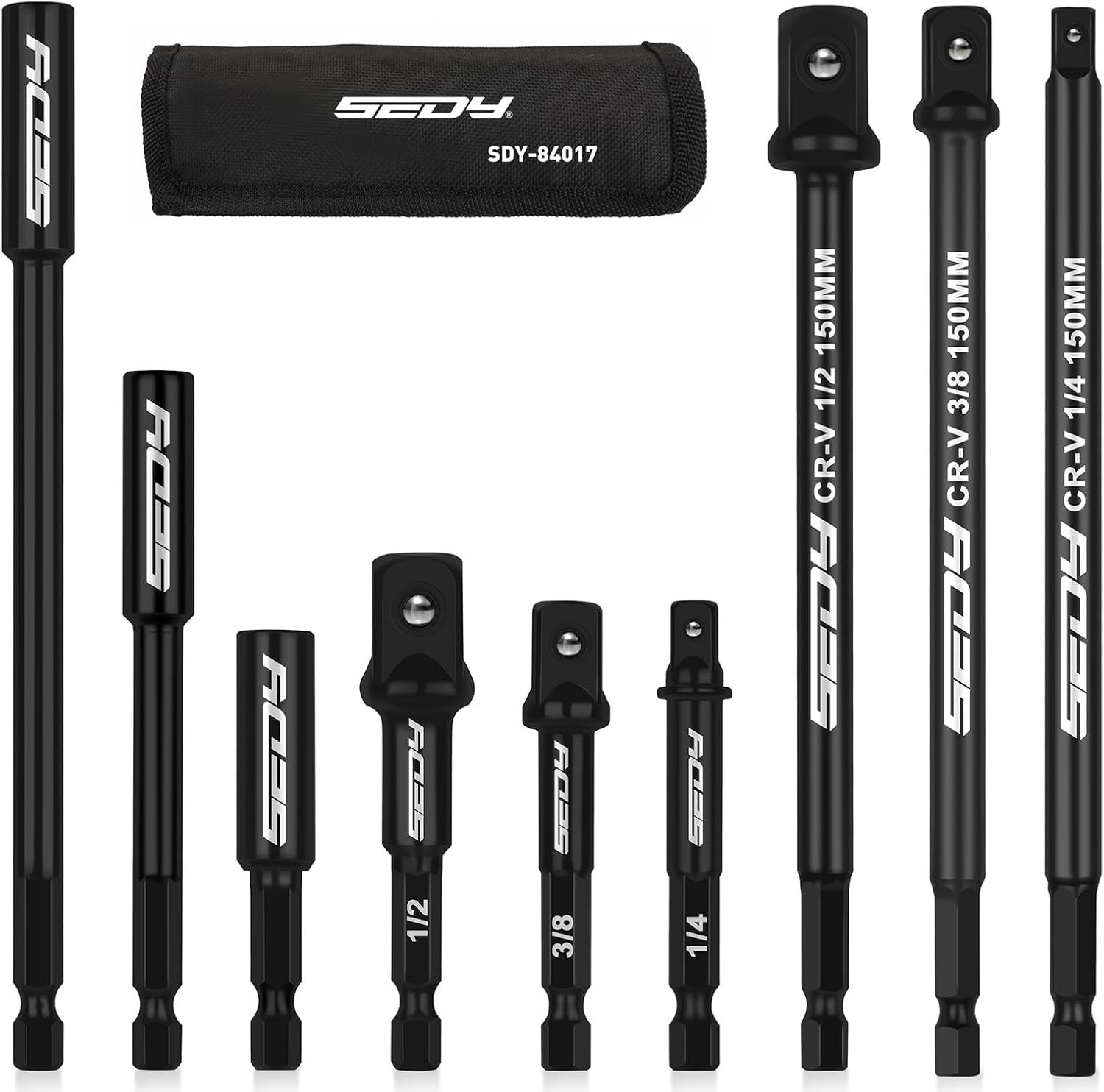 9 PC Impact Driver Extension Bar Set 1/4″3/8″&1/2″Drive Socket Extension