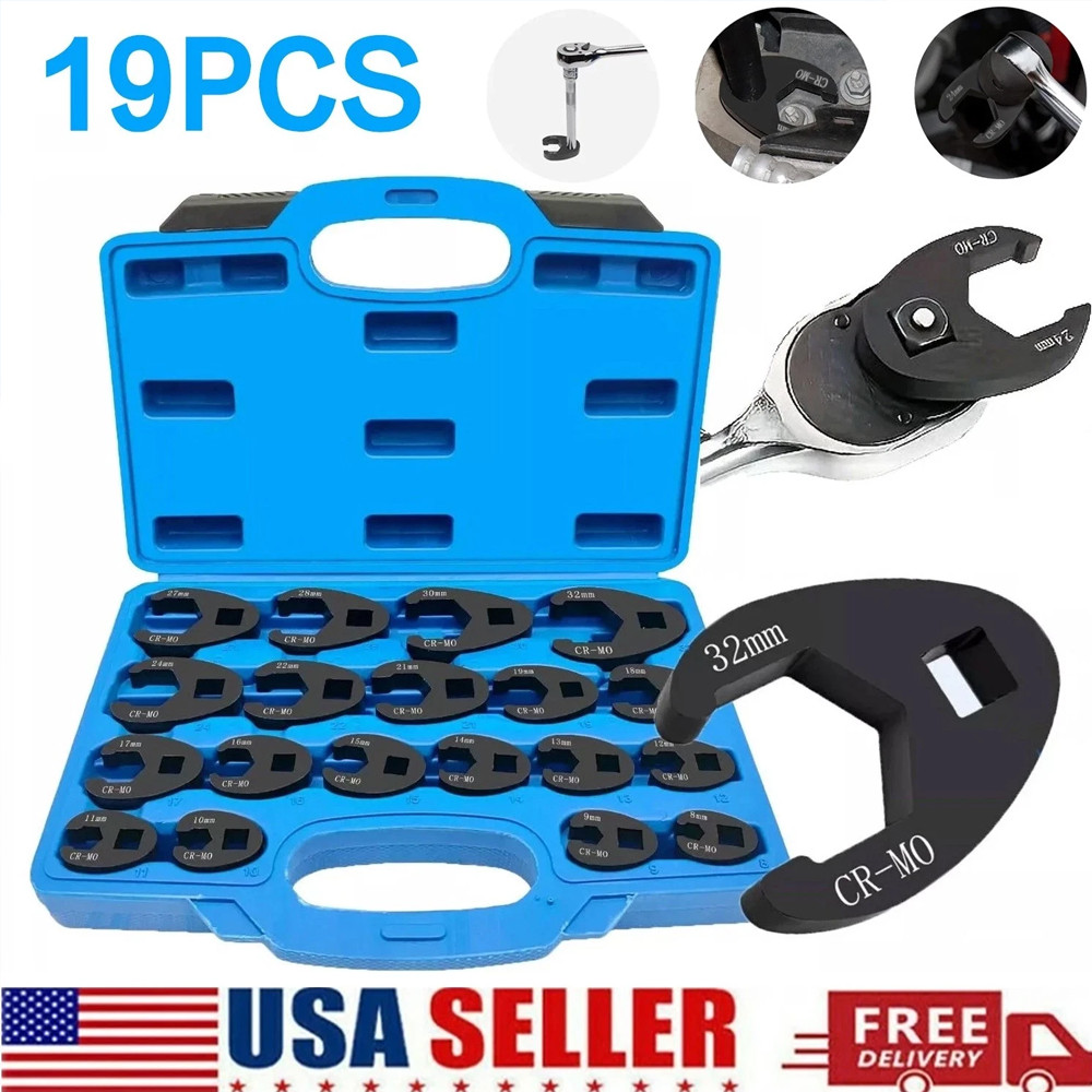 Crows foot Wrench Set 1/2″ and 3/8” Drive Flare Nut Crowfoot Wrench Set Metric#