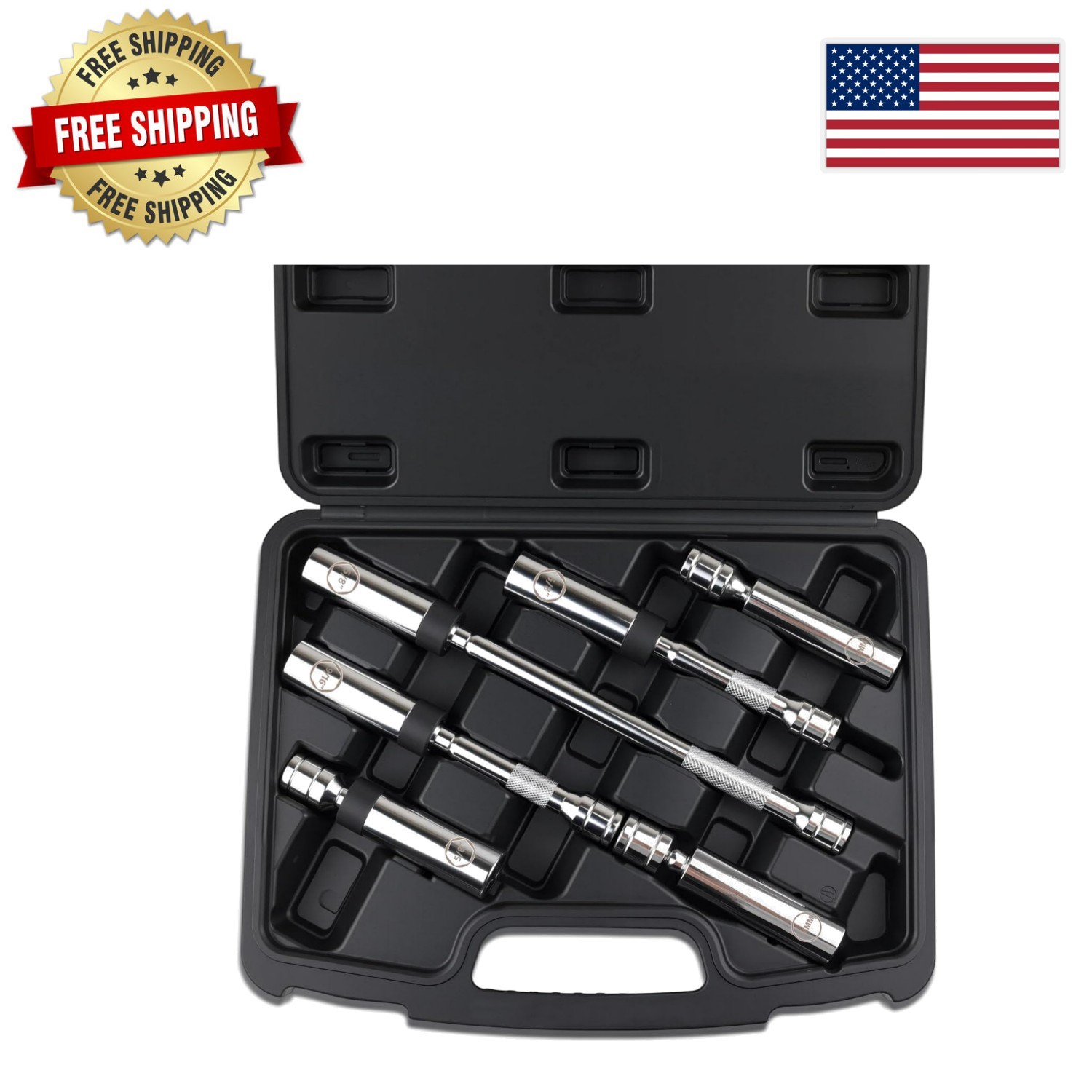 Durable 3/8″ Drive Magnetic Spark Plug Socket Set – 10″ Extensions Included