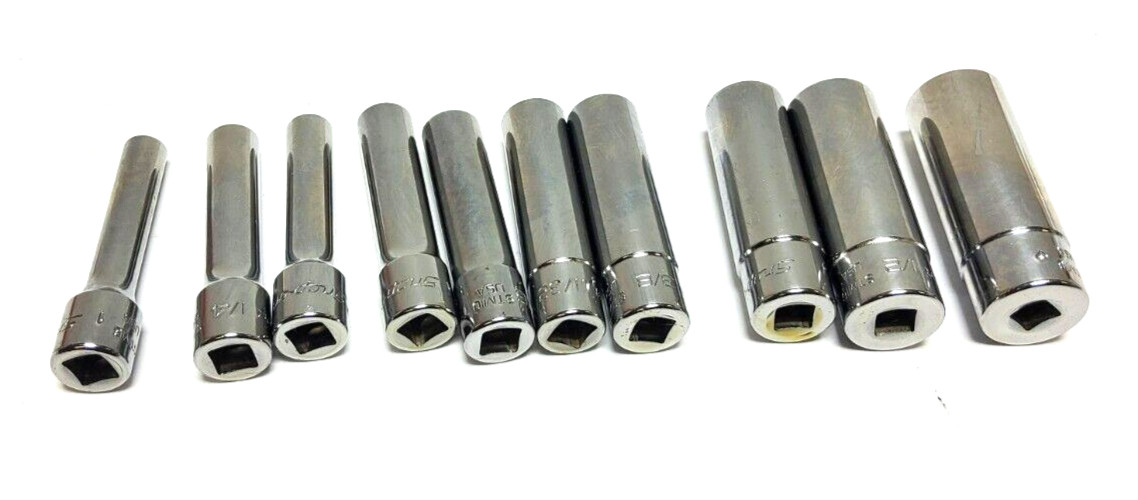 New Snap-on 1/4″ drive 3/16″ to 9/16 10-pc 6-point Deep SAE Socket Set 110STMY