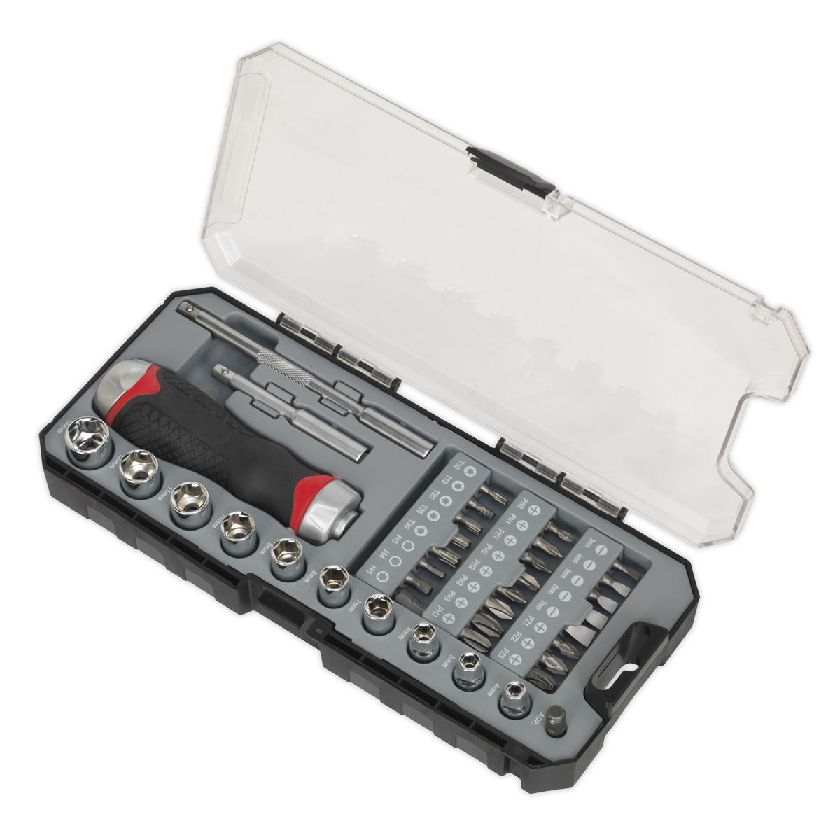 Sealey Ratchet Screwdriver Socket Bit Set Accessory 38pc Fine Tooth Premier