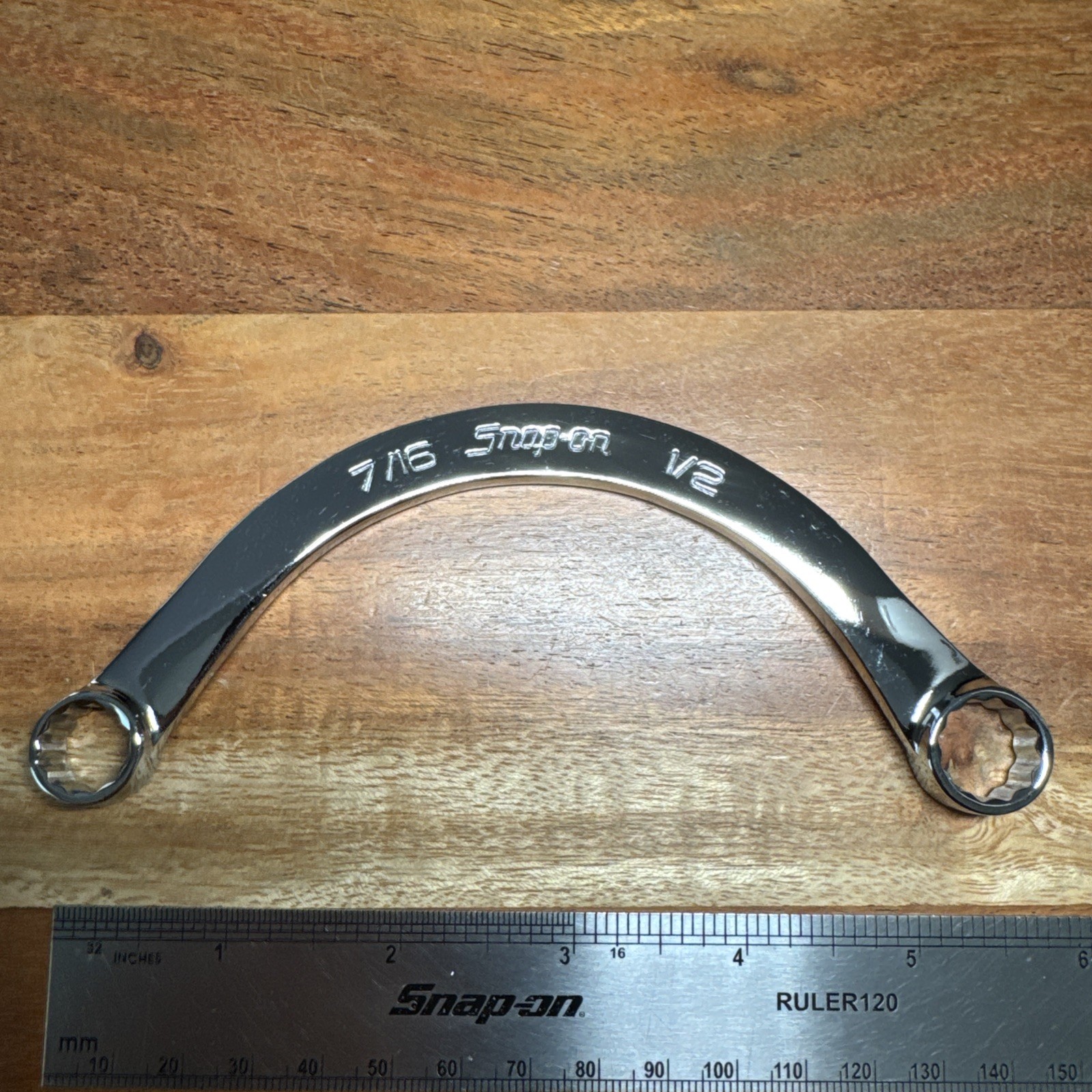 Snap On 7/16 X 1/2 Sae Hatf Moon Box End Chrome Wrench CX1416