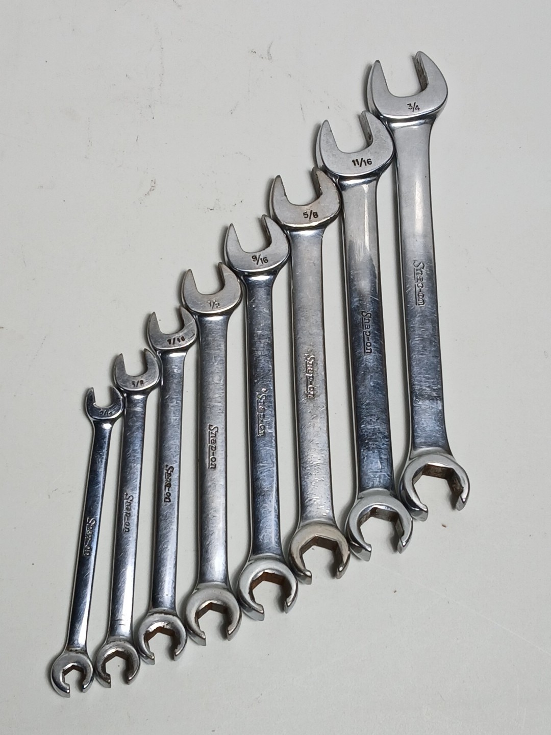Snap On 8pc RXS10-RXS24 5/16″-3/4″ SAE Open-End Flare Nut Combination Wrench Set