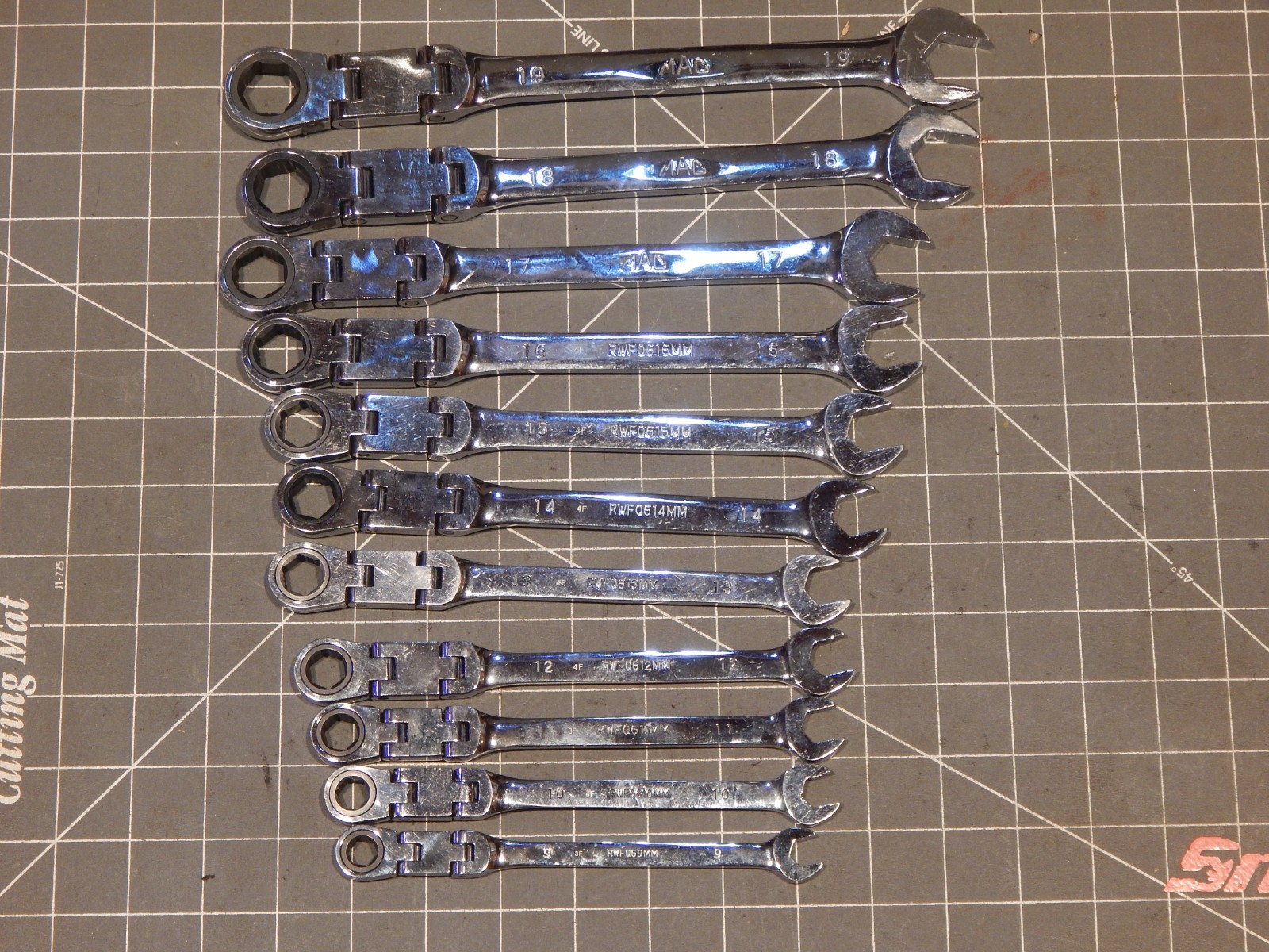 Mac 11Pc Metric Double Flex Ratcheting Wrench Set 9MM 19MM 6Pt Ratchet RWFQ