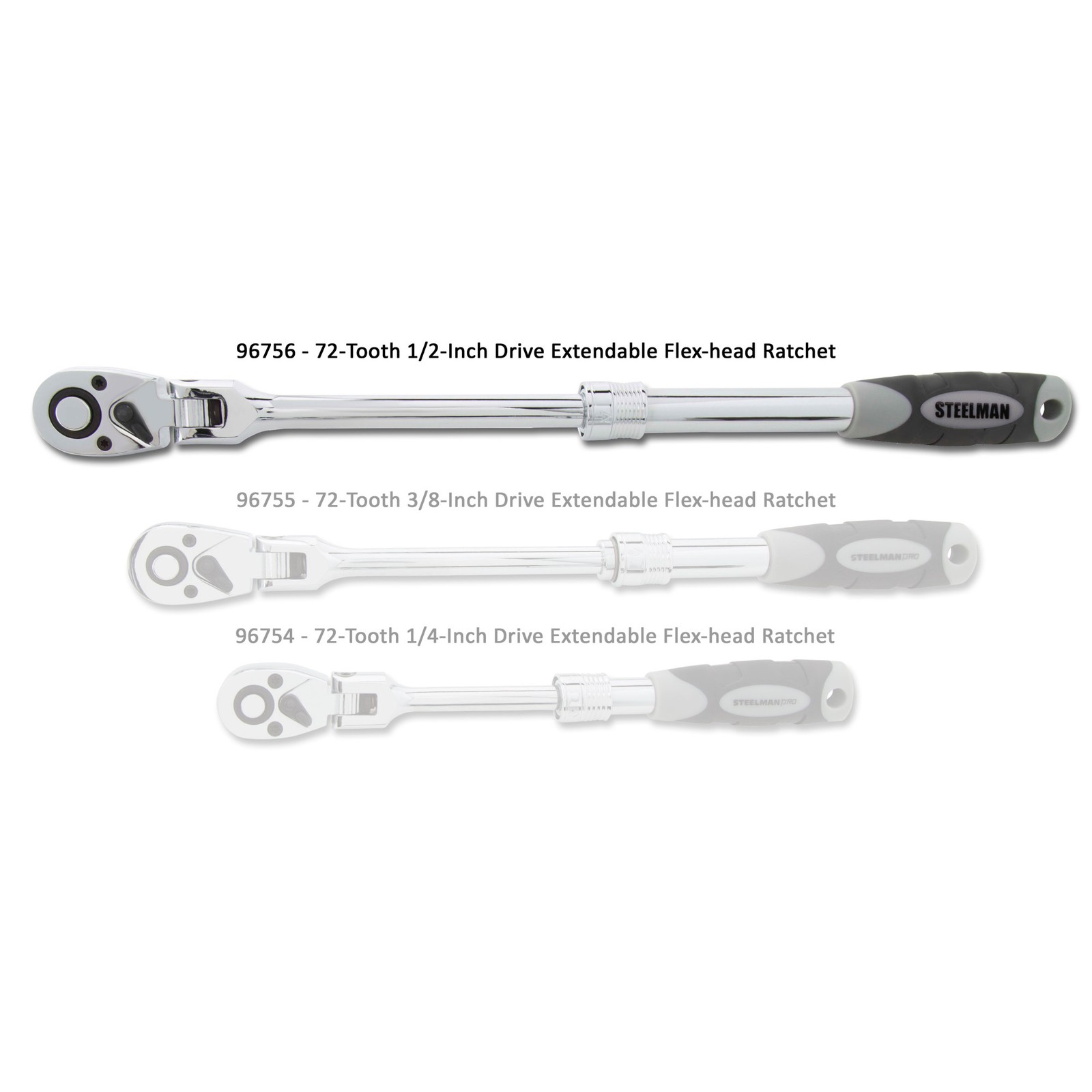 Steelman 72 Tooth 1/2 in. Drive Extendable Flex Head Ratchet 96756