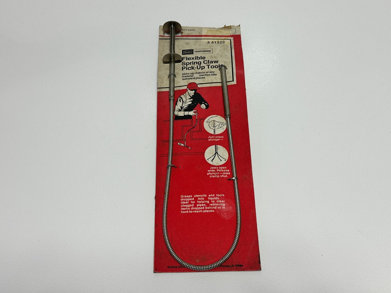 NOS Sears Craftsman 41322 USA Flexible Spring Claw Pick-Up Tool w/ Original Back
