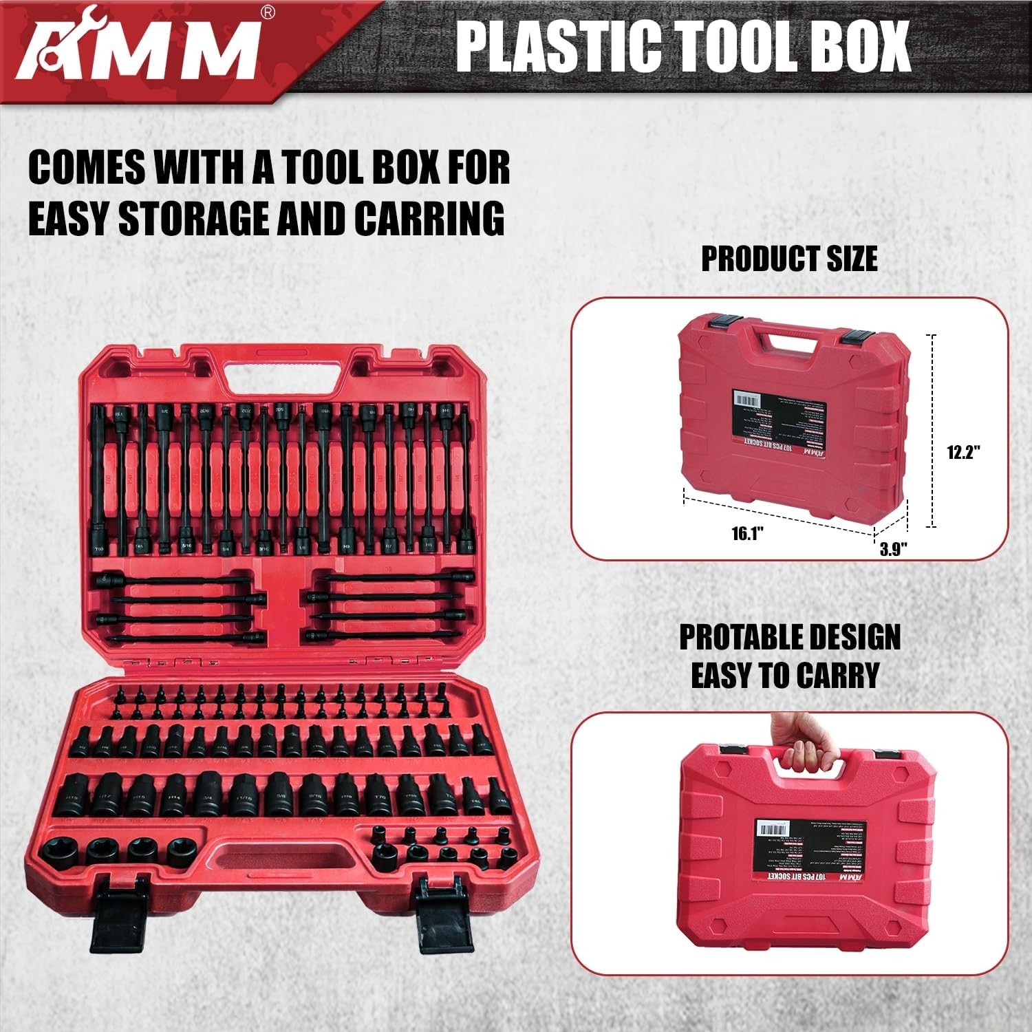 107PCS Allen and Torx bit socket set, 1/4″, 3/8″ and 1/2″ Drive,Extra long to…