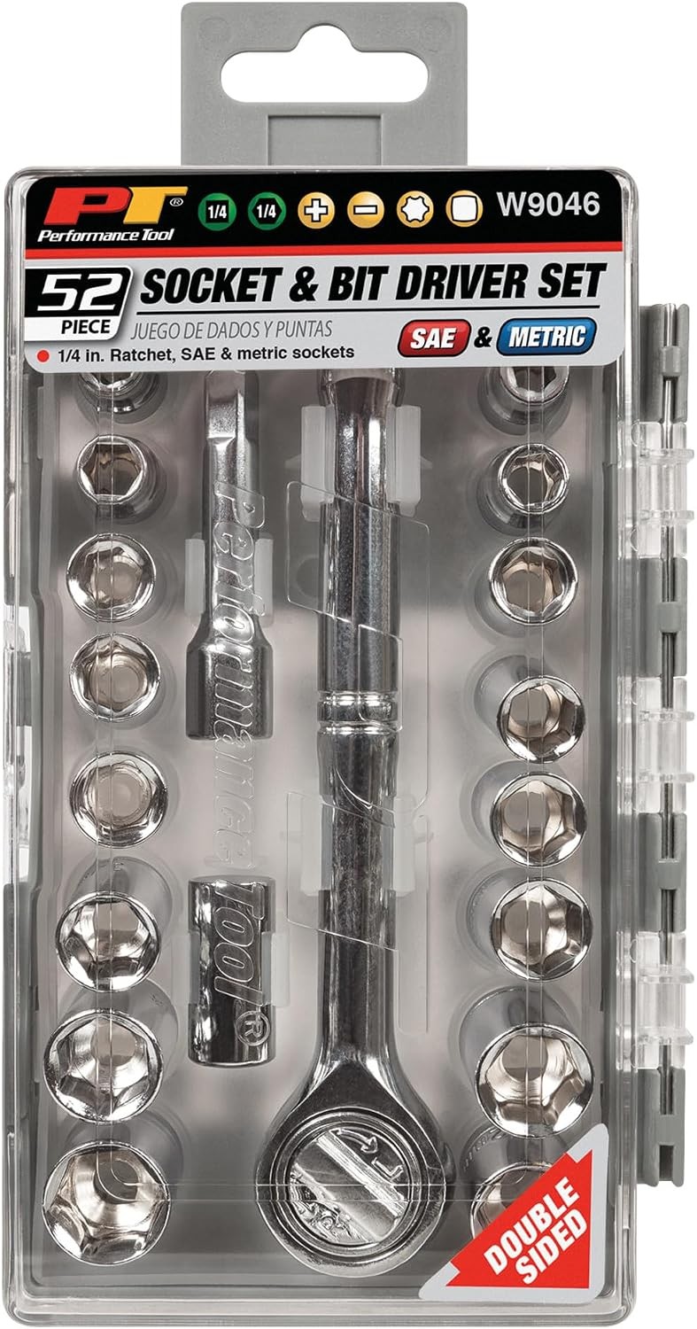 W9046 52pc Socket and Bit Driver Set with 1/4-Inch Drive Ratchet, SAE and Metric