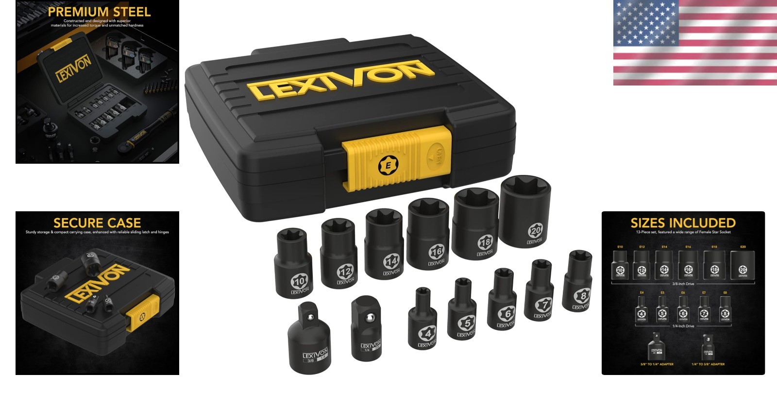 Comprehensive 13-Piece E-Torx Socket Set, Heat-Treated Steel – Organized Storage