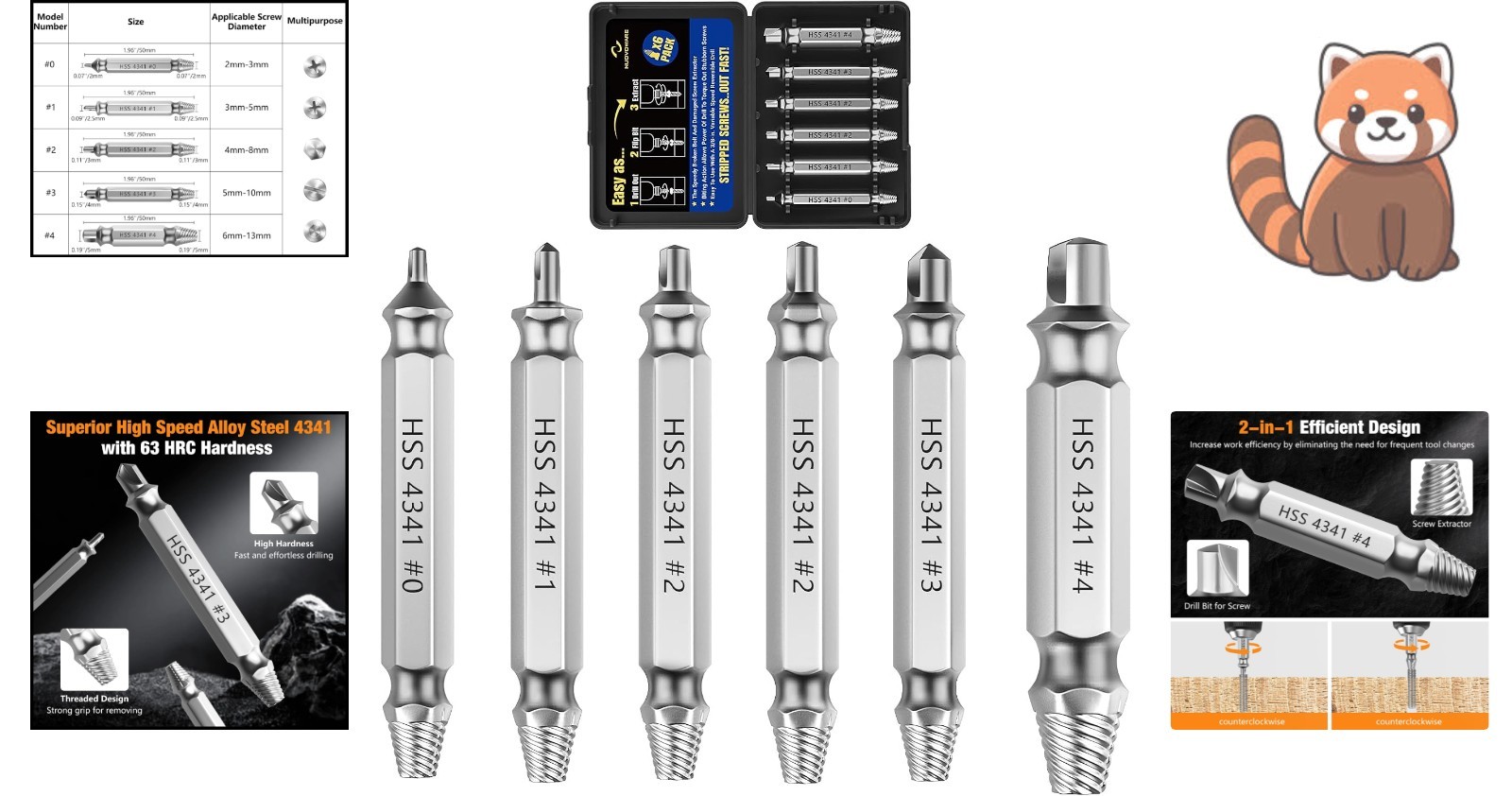 Compact 6 PCS Extractor Tool Set – High-Speed Steel Remover for Damaged Screws