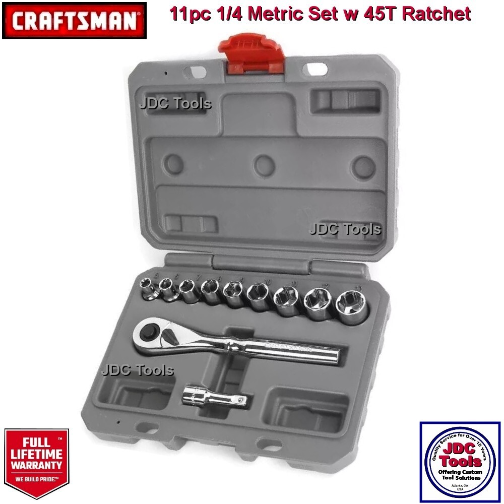 Craftsman Tools 11 pc 1/4 Drive Metric 6 Pt. Socket Wrench Set w 45T Ratchet