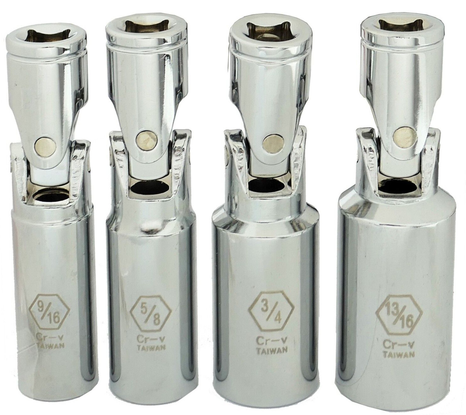4-Pc. 3/8″ Dr. Universal Flex Head Spark Plug Socket Set 3/4″ 13/16″ 5/8″ 9/16″