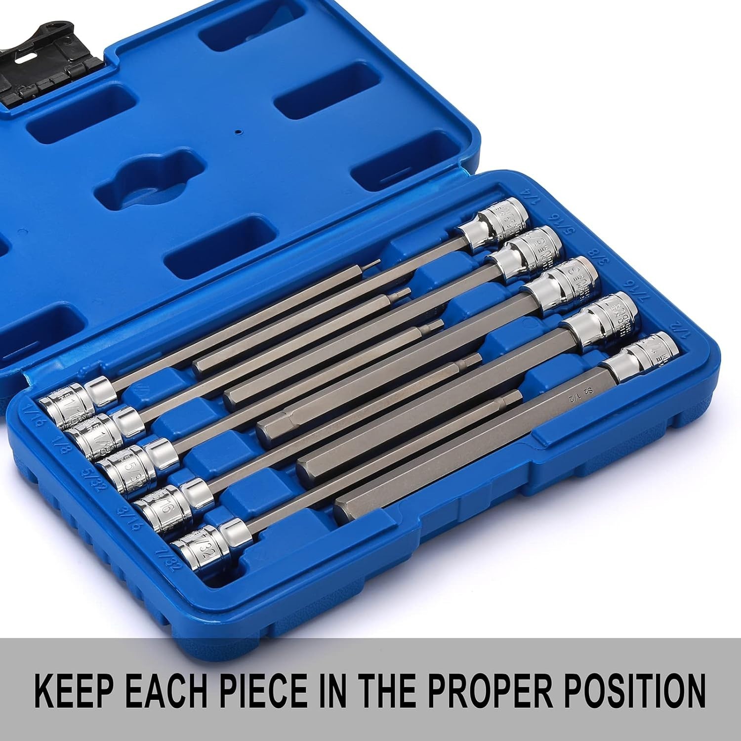 10PCS 3/8″ Drive Long Hex Bit Socket Set, CR-V, S2 Steel, SAE, Length 5.9-Inc…