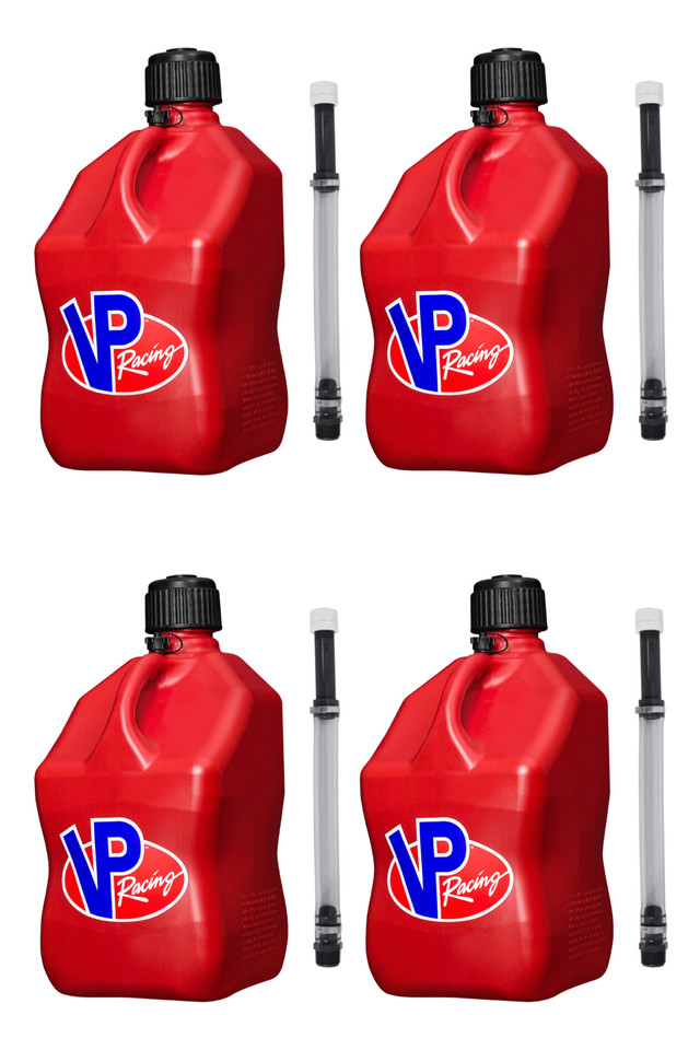 VP Racing 5.5 Gal Motorsport Square Utility Jug Red Deluxe Filler Hoses 4-Pack