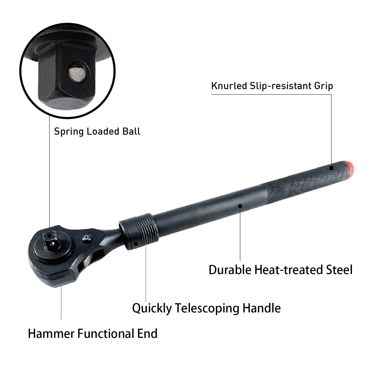 1/2in.& 3/8in Dual Head Ratchet Handle telescopic Black Ratchet Spanner With Ham