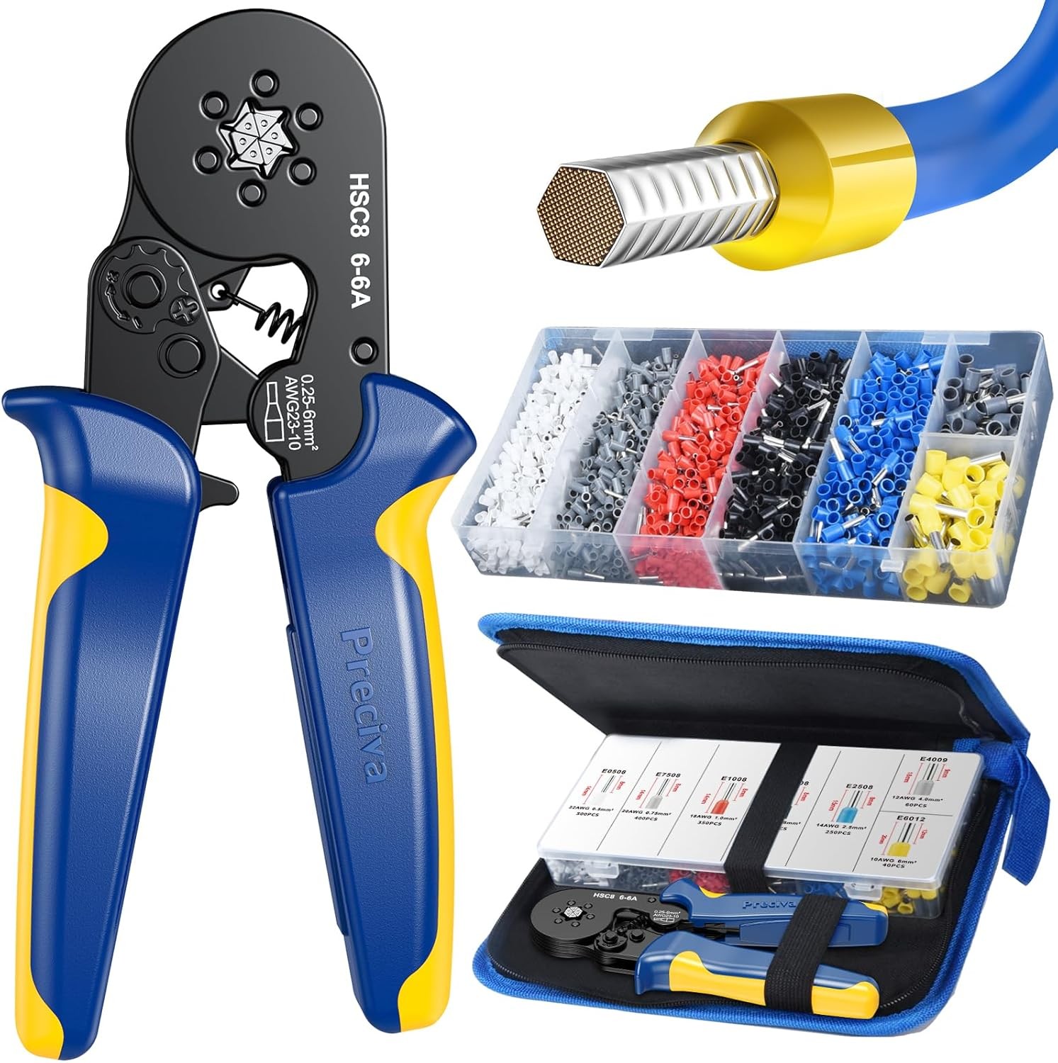 Preciva Ferrule Crimping Tool Kit with 1900PCS Wire Connectors, Silver/Gray