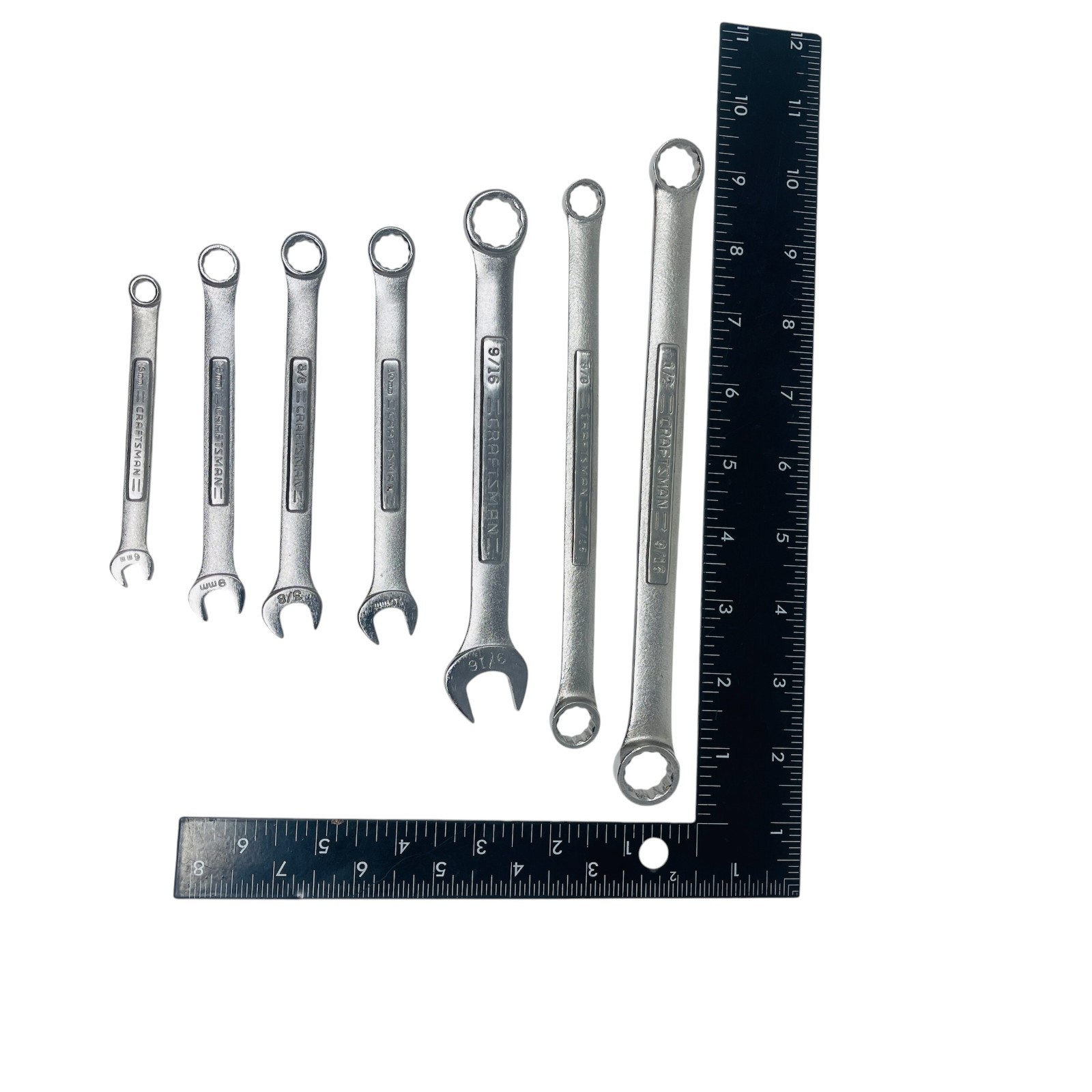 Craftsman Wrench Lot Mixed SAE & Metric Set Offset Box & Open End, 7 Pcs