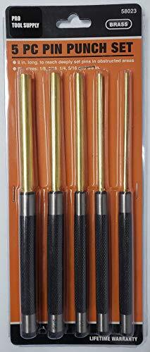 Pro Tool 58023 (W759) 5-PC Brass Pin Punch Set, Long Drive Knurled Handles – …