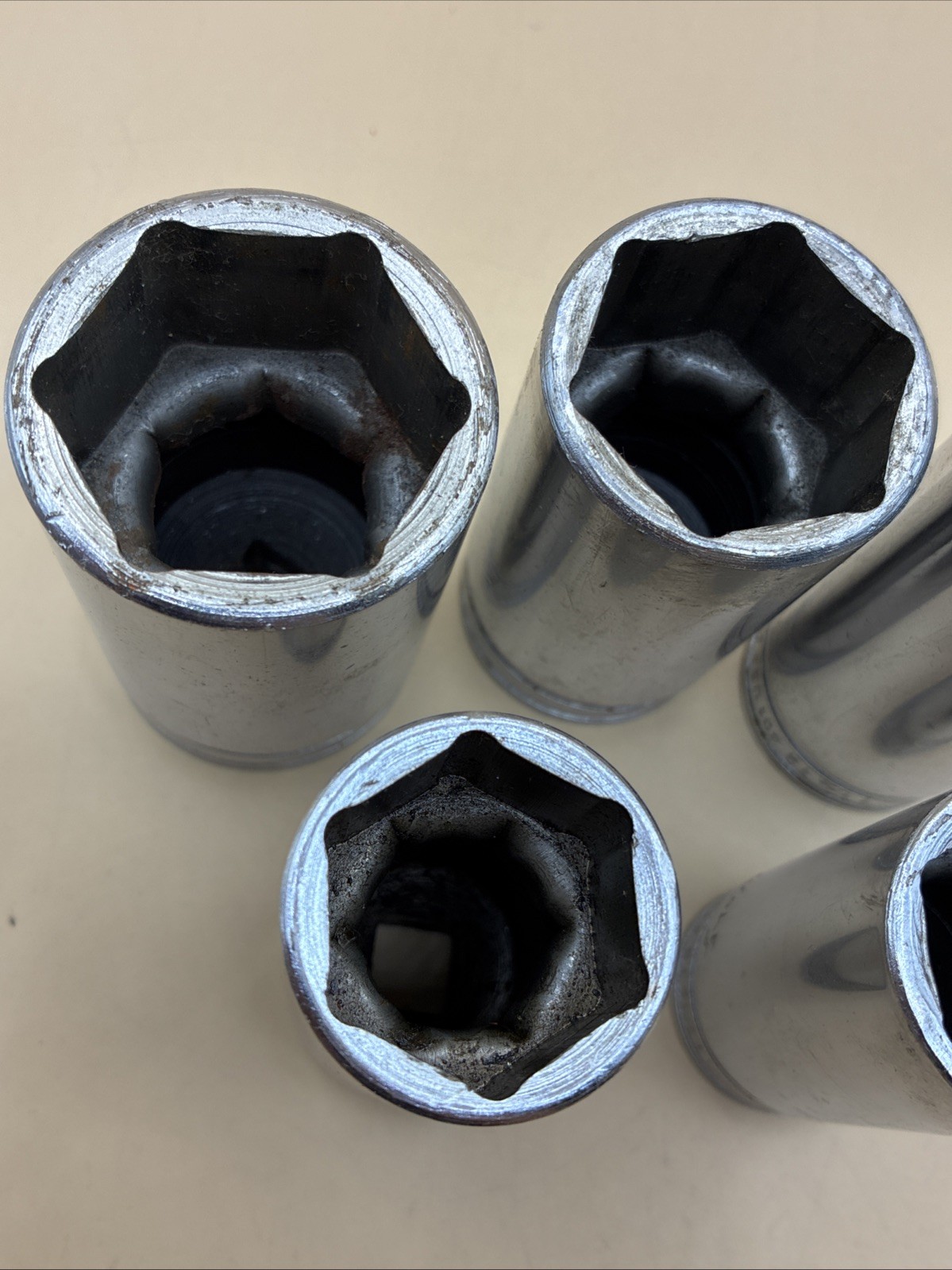 Snap-on TA 1/2” Drive SAE 6pt Deep Sockets Lot Of (5). See Photos