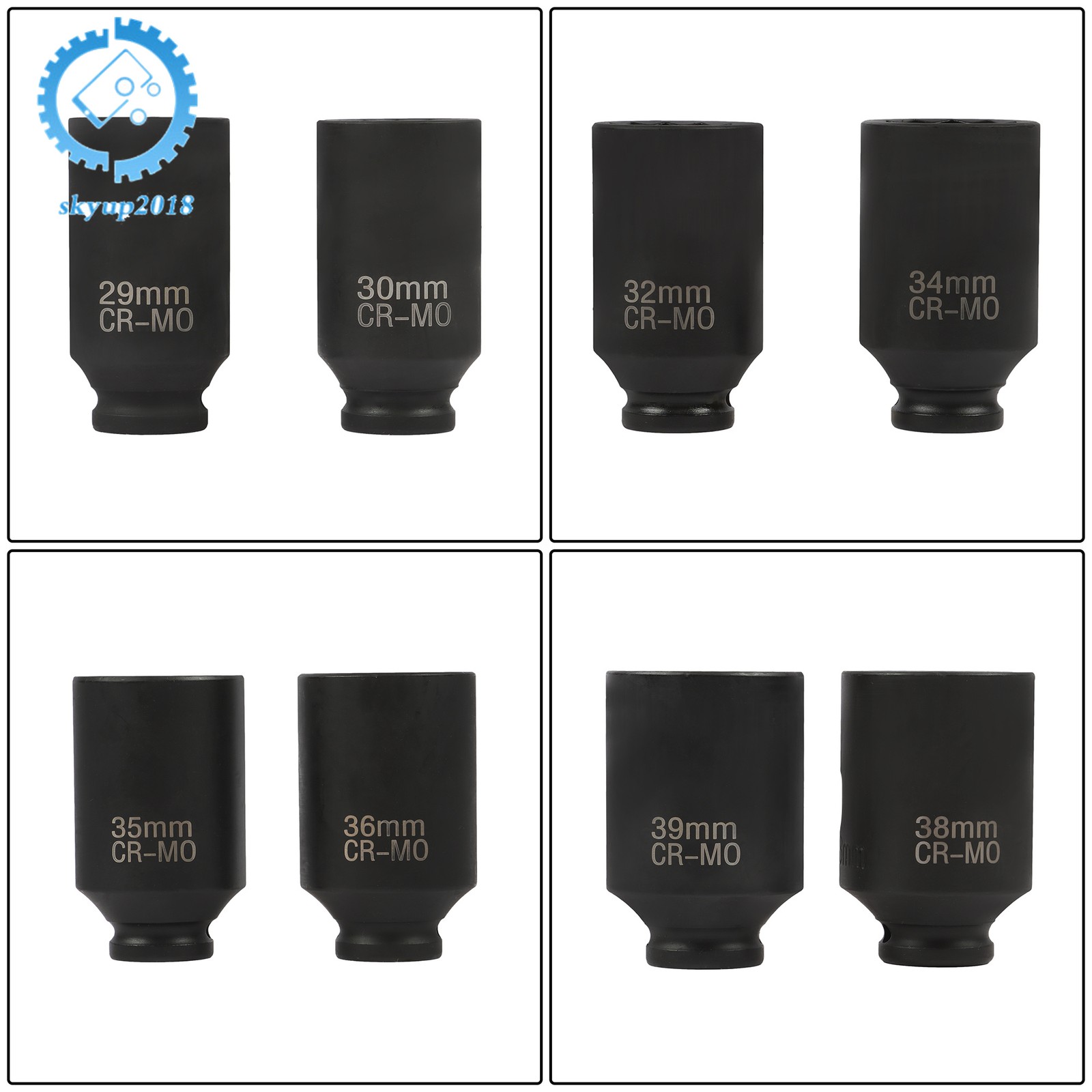 8PCS 1/2″ Impact Socket Set 12Point Drive Deep Spindle Axle Nut 1″ to 1-1/2″