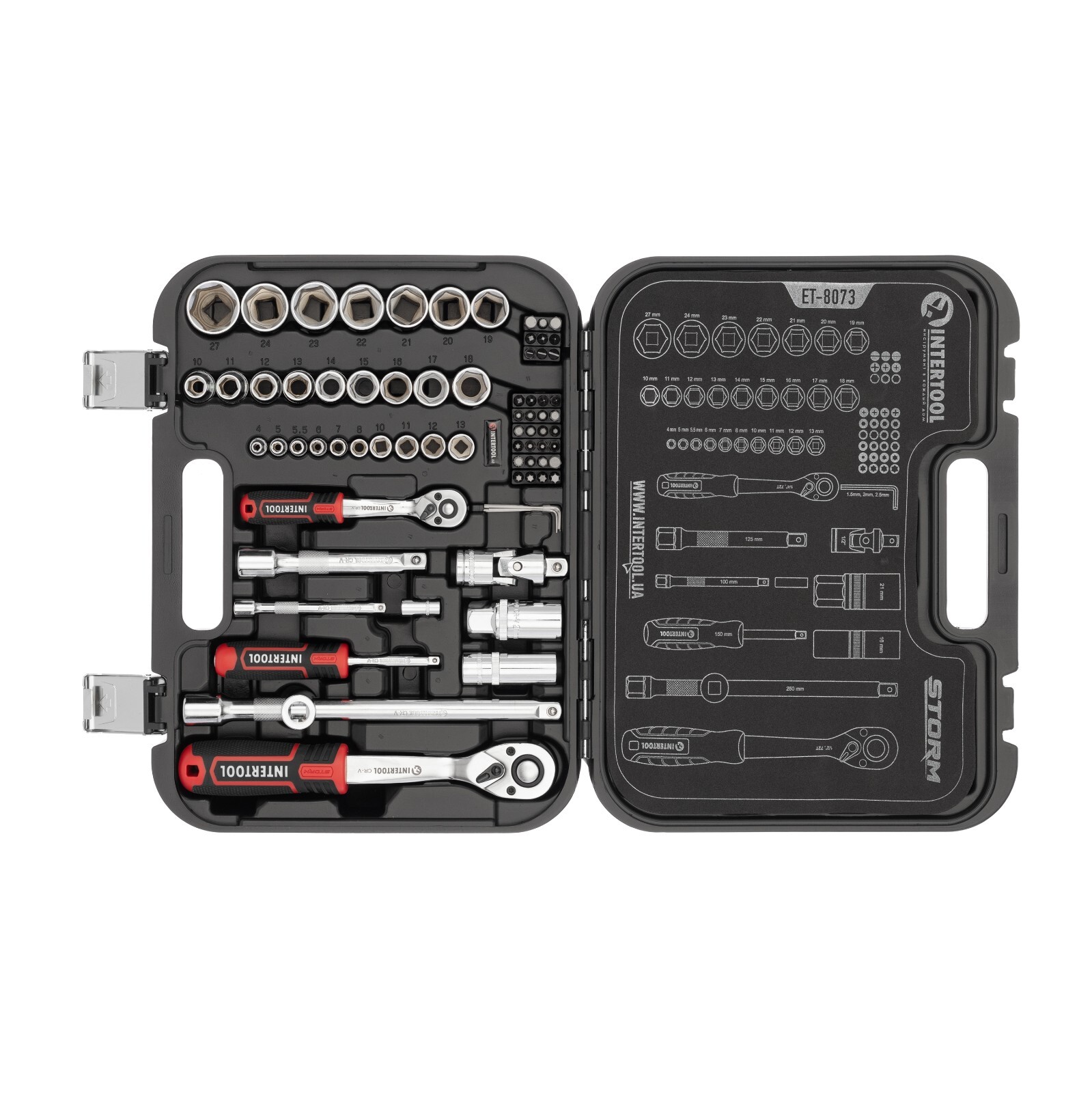 INTERTOOL 73pc 1/4″ and 1/2″ Ratchet Socket Wrench and Bit Set ET08-8073
