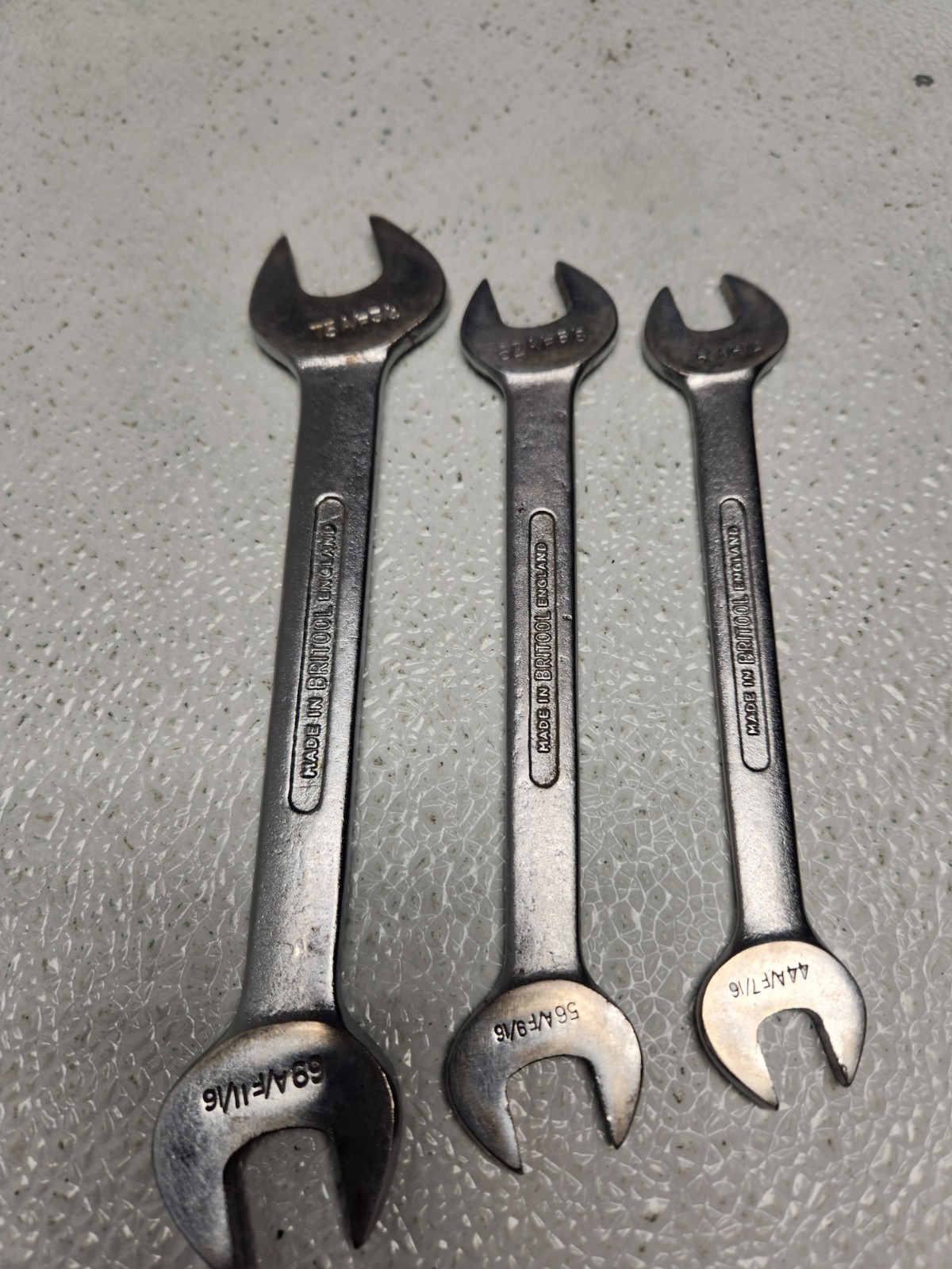 Lot of 3 BRITOOL Wrenches Made In England 3/4&11/16, 5/8&9/16, 1/2&7/16.