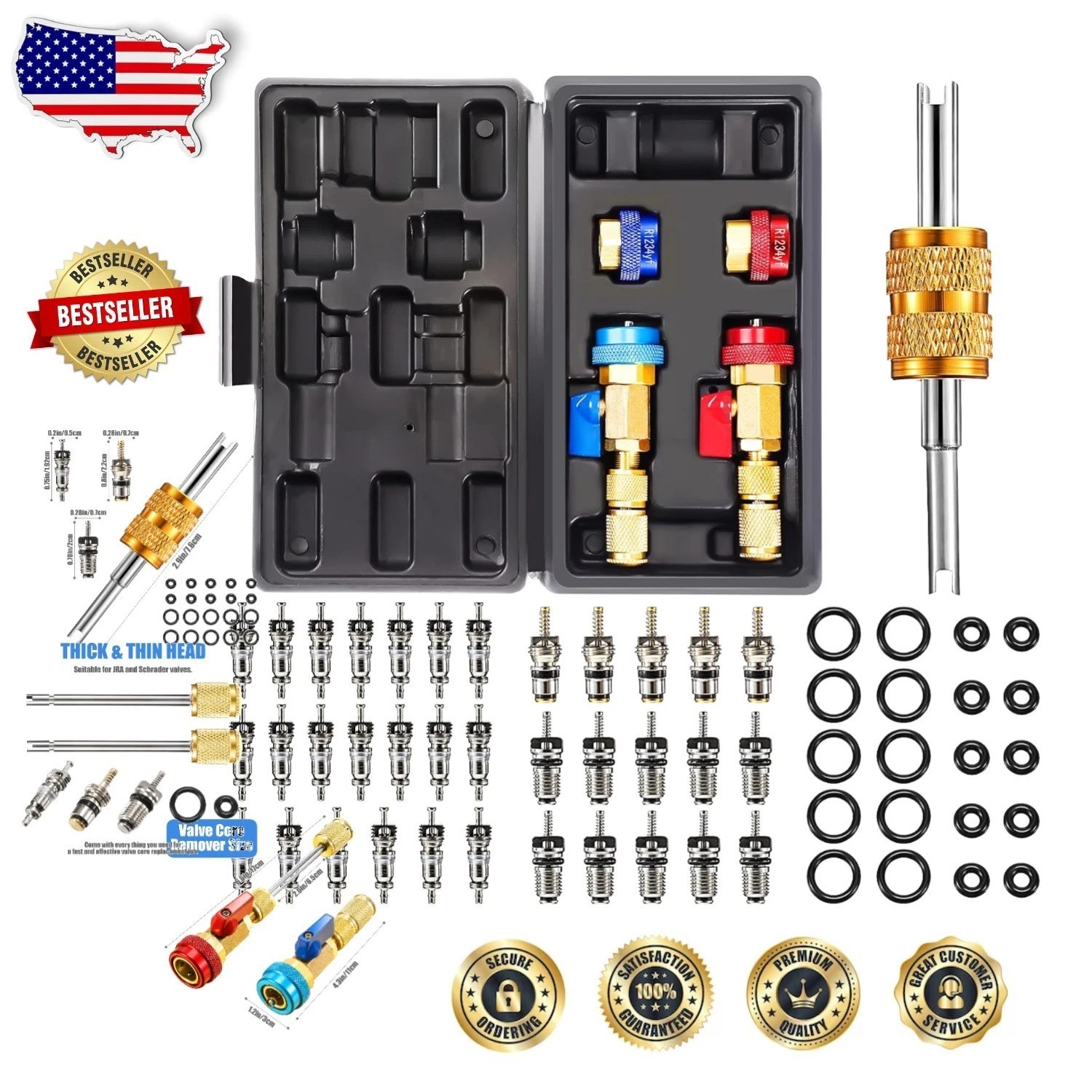 Pro A/C Valve Core Tool Kit: 35pc R134a R1234YF Schrader Set + O-Rings