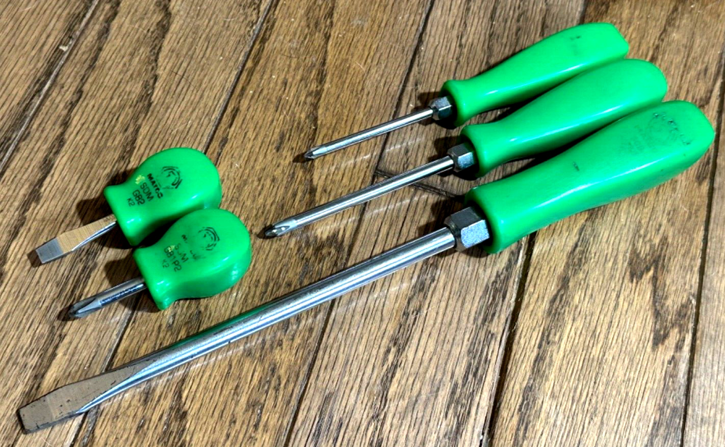 VTG Matco Tools Phillips Flat Standard Tip Screwdriver Set Lot Green Stubby Long