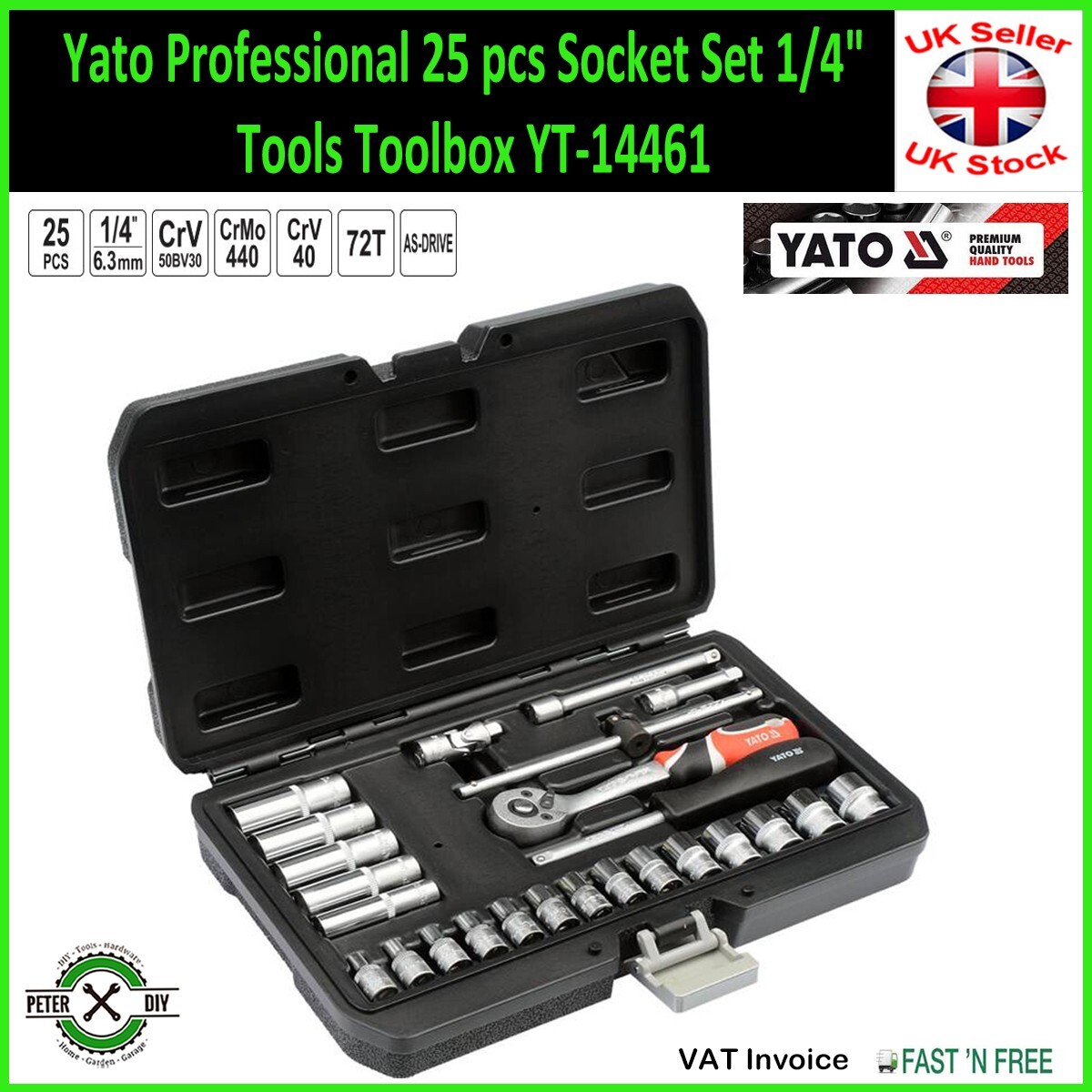 SOCKET SET RATCHET Yato Professional 25 pcs 1/4″ Tools Toolbox YT-14461