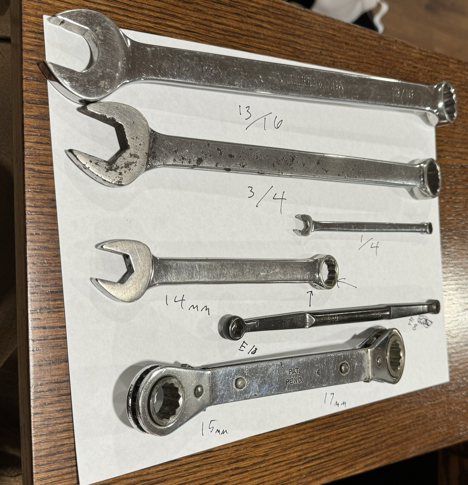 Matco tools wrench lot of 6 SAE METRIC E torx 13/16 3/4 1/4 14 15 17 E10 E8