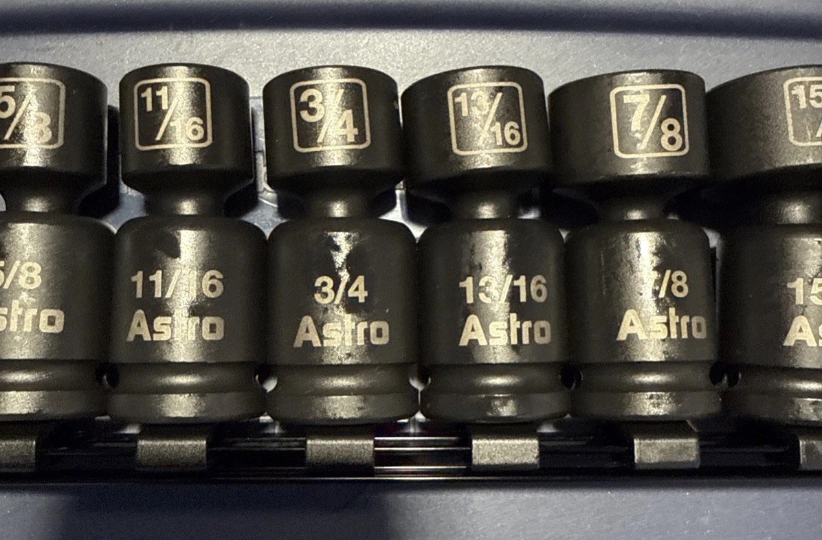Astro 10pc 1/2″ Drive Nano Pinless Universal Impact Socket Set SAE 7/16” – 1”