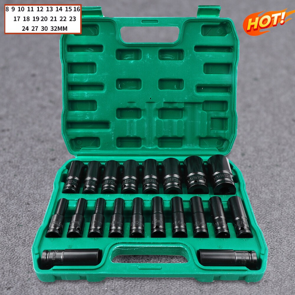 20 PCS 1/2″ Drive Impact Socket Set Deep&Shallow Metric 8mm-32mm 6 Point CR-V US