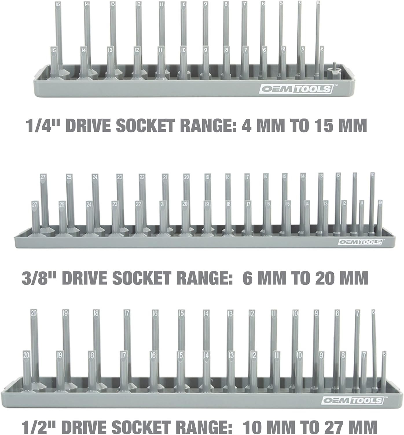 22413 6-Piece Socket Tray Set for SAE & Metric Storage – Red/Grey Design