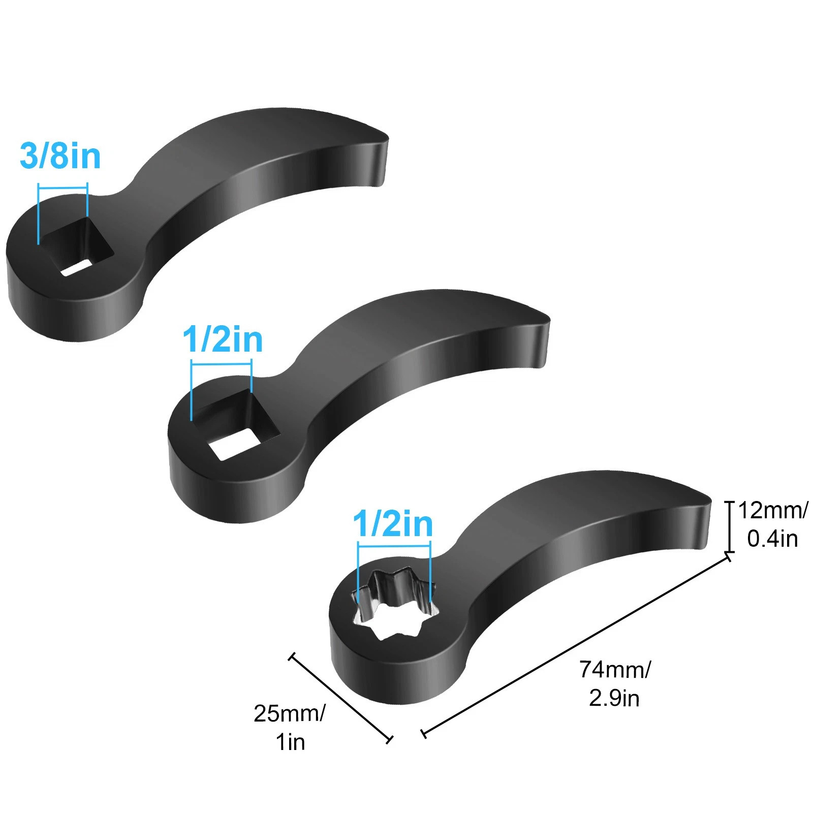 3 PCS Pry Bar Wrench Adapter Head Half Shaft Removal 1/2in Crowbar Ratchet Tool