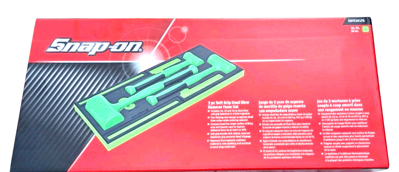 New Snap-on™ HBFE301FG 3-pc 16 32 56 oz Green Dead Blow Hammer Foam Set HBFE16