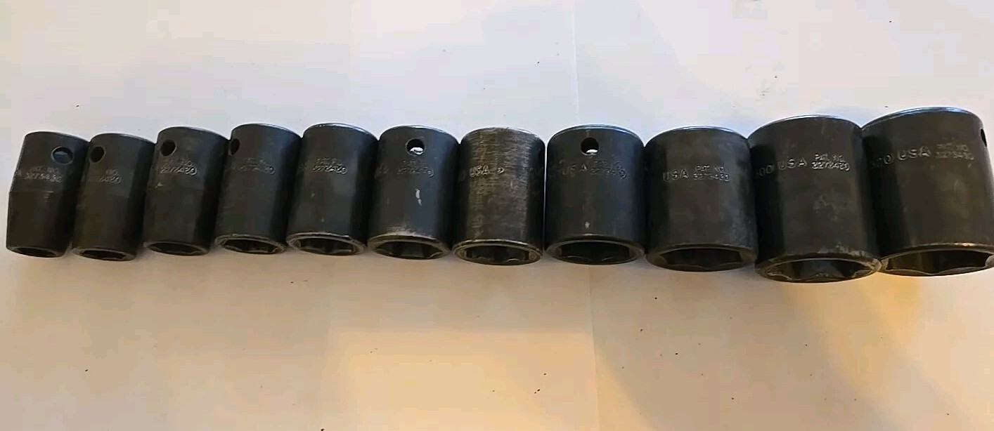 Snap On 1/2″ Drive 3/8″-1″ 6PT SAE Shallow Impact Sockets With Rack Lot Of 11