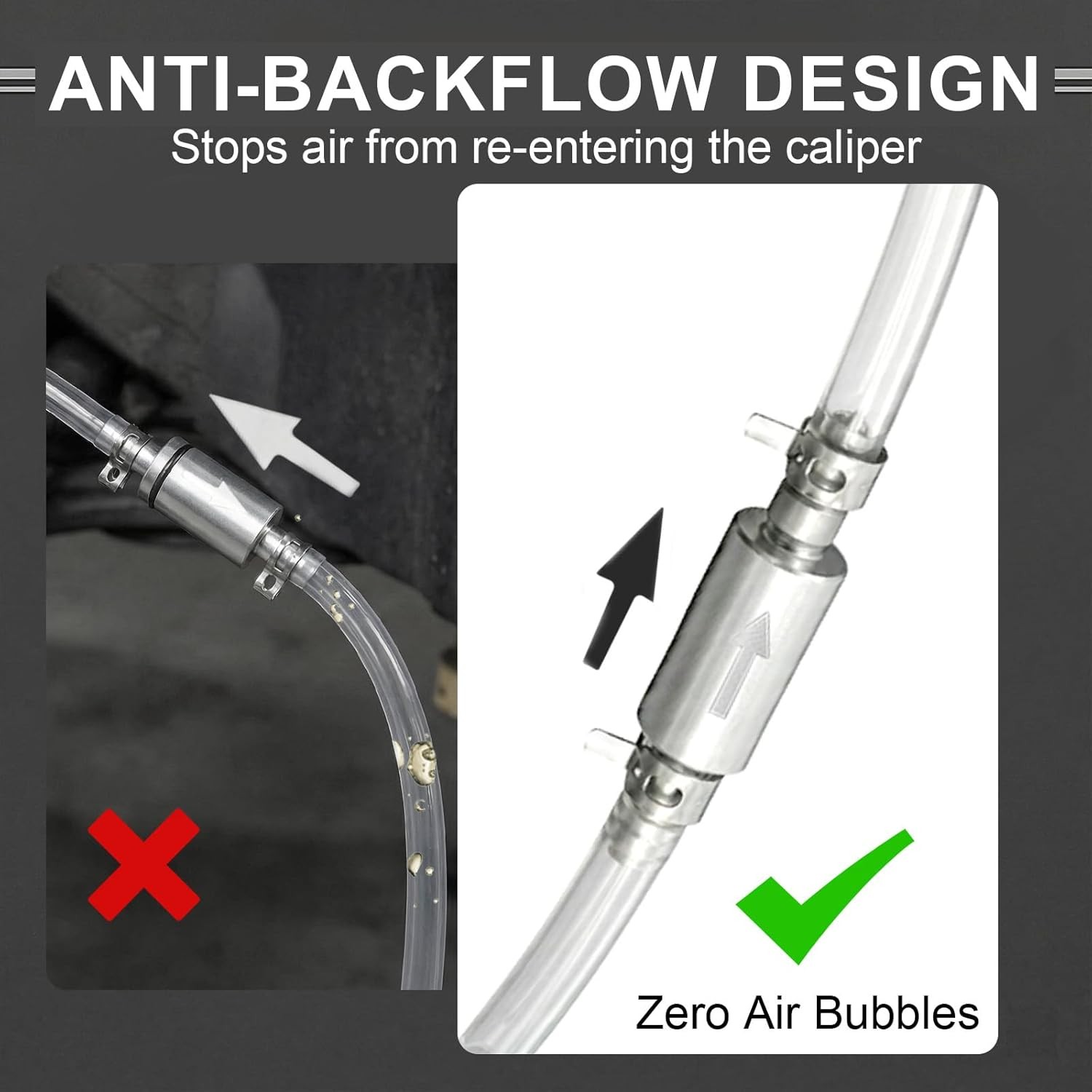2PCS Brake Bleeder Hose, One Way Check Valve Tube Bleeding Tool Kit Silver US
