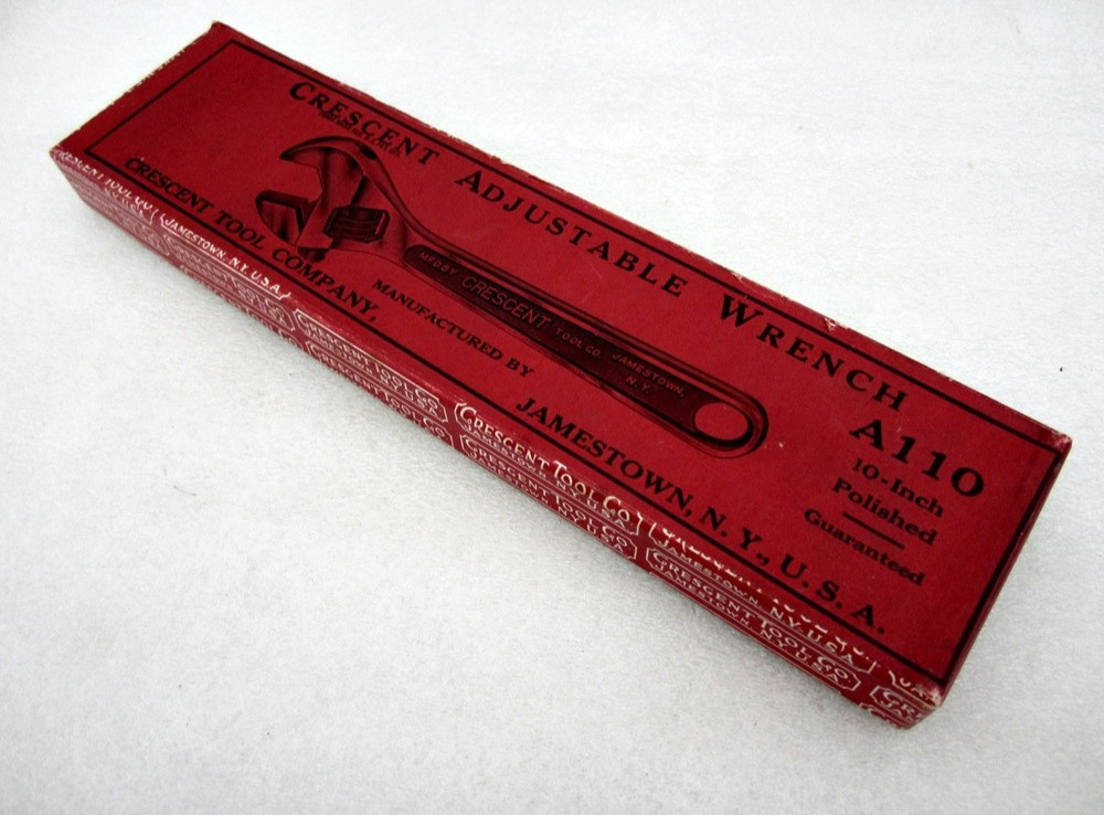 Vintage Crescent Tool Co 10″ Adjustable Wrench Box A110 Jamestown NY USA